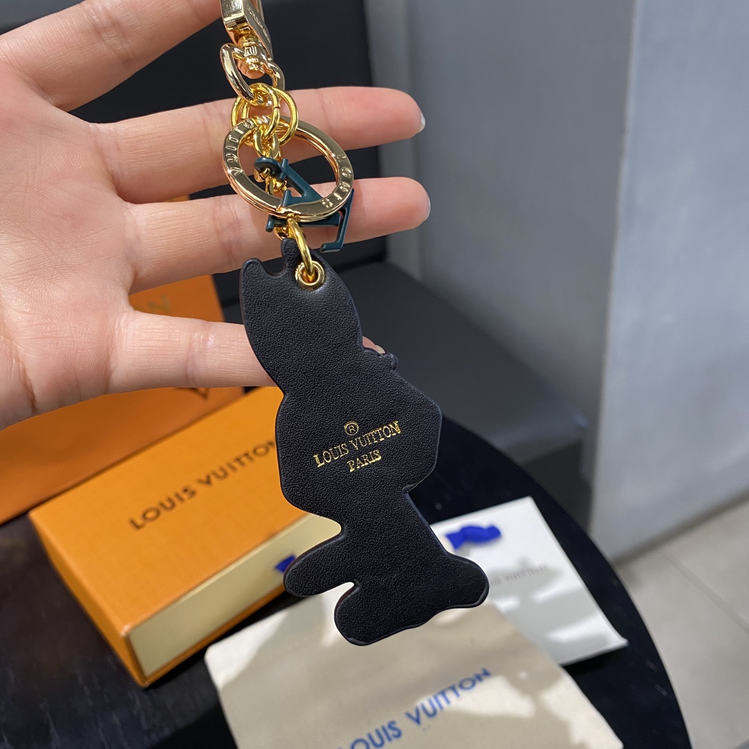 Animogram Leopard Rabbit Keychain attached to a handbag