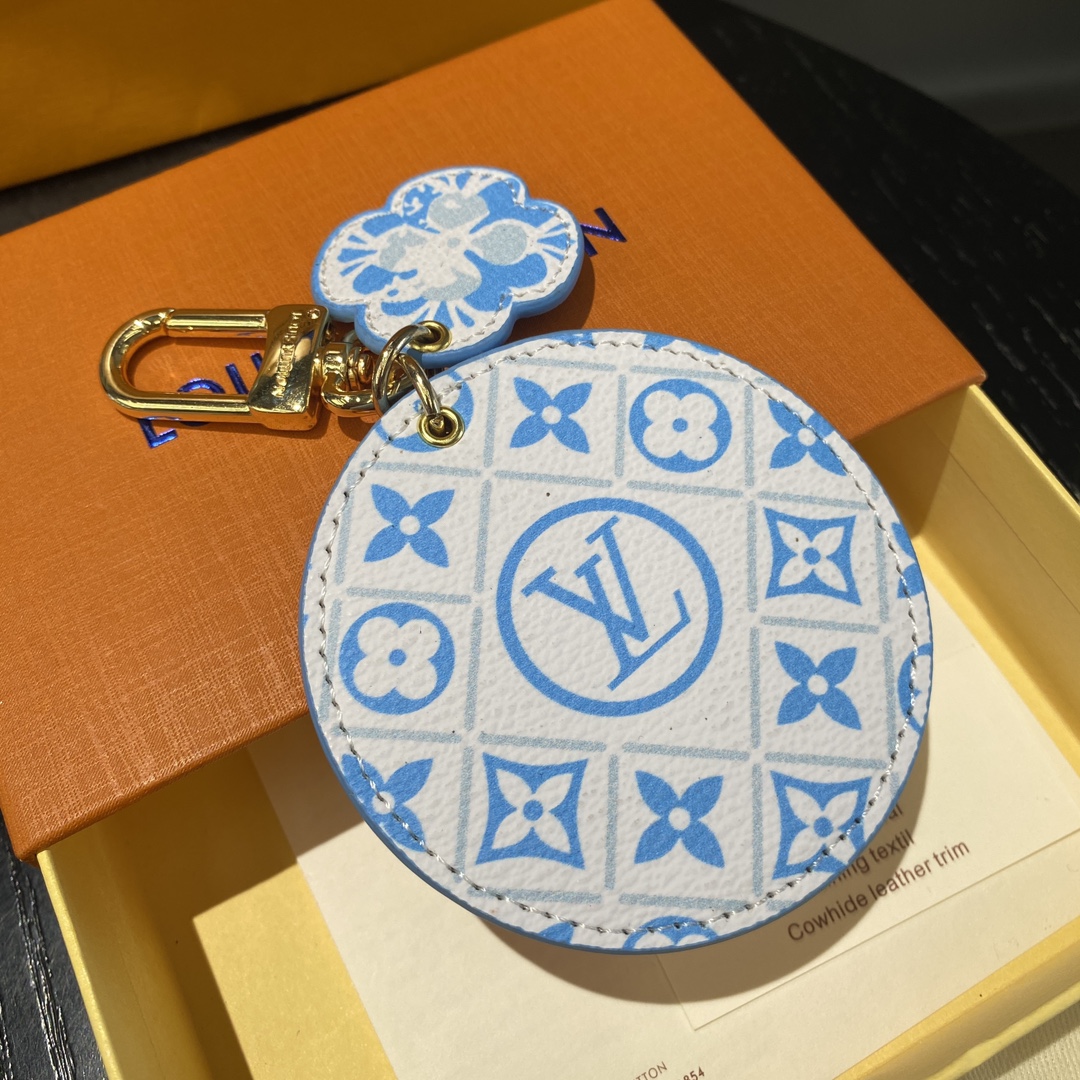 Back view of a watercolor print leather keychain