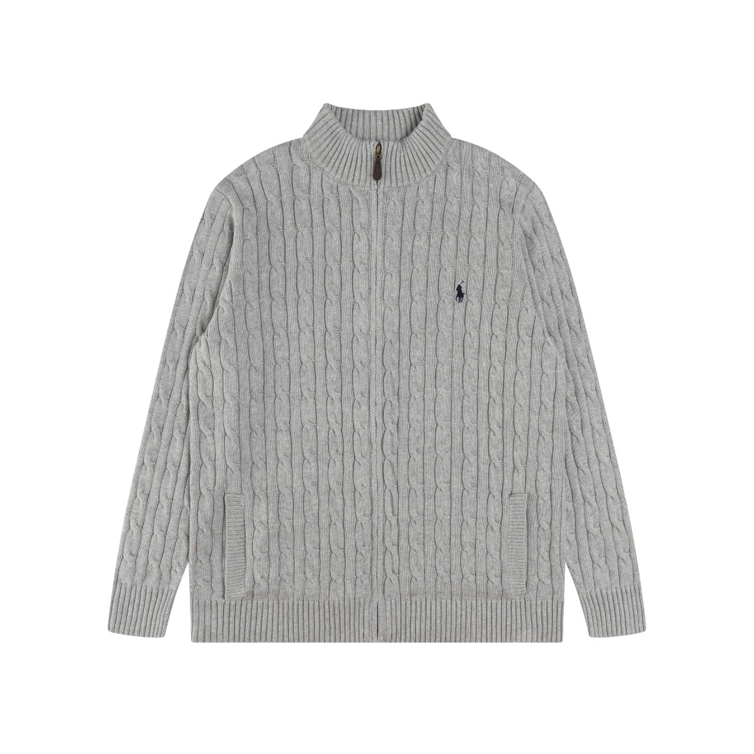 Ralph Lauren Classic Cable-Knit Full-Zip Cardigan Sweater with Pony Logo