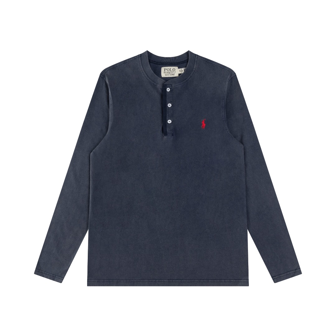 Ralph Lauren Ralph Lauren拉夫劳伦水洗重工磨毛做旧亨利立领开胸 长袖打底衫 薄款卫衣