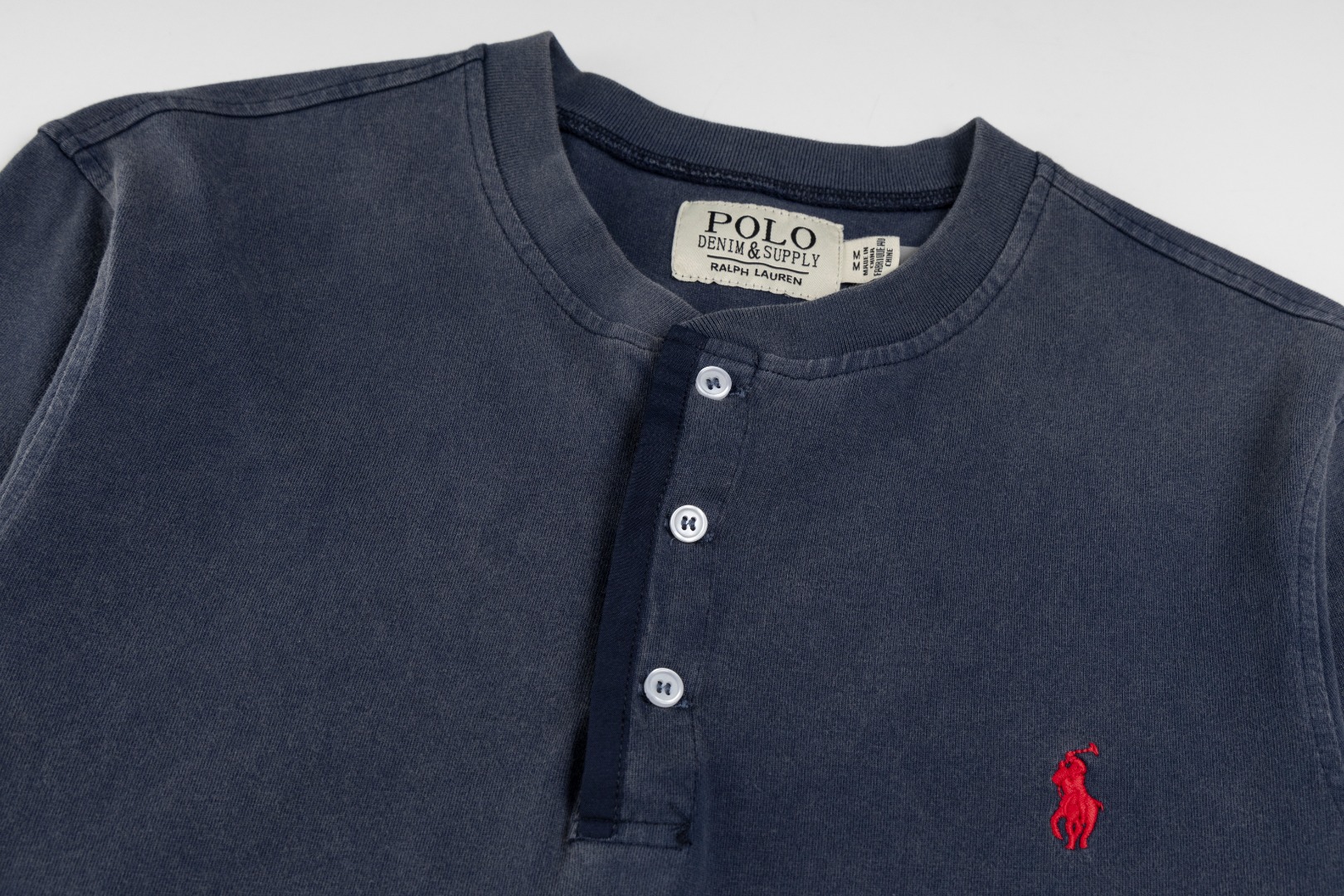 Ralph Lauren Ralph Lauren拉夫劳伦水洗重工磨毛做旧亨利立领开胸 长袖打底衫 薄款卫衣