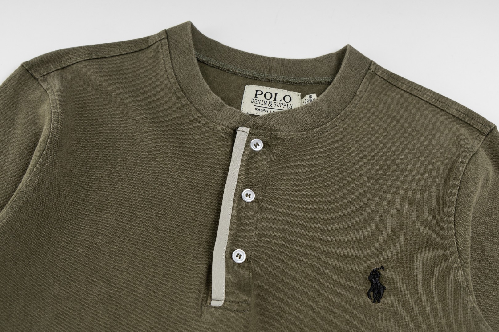 Ralph Lauren Ralph Lauren拉夫劳伦水洗重工磨毛做旧亨利立领开胸 长袖打底衫 薄款卫衣