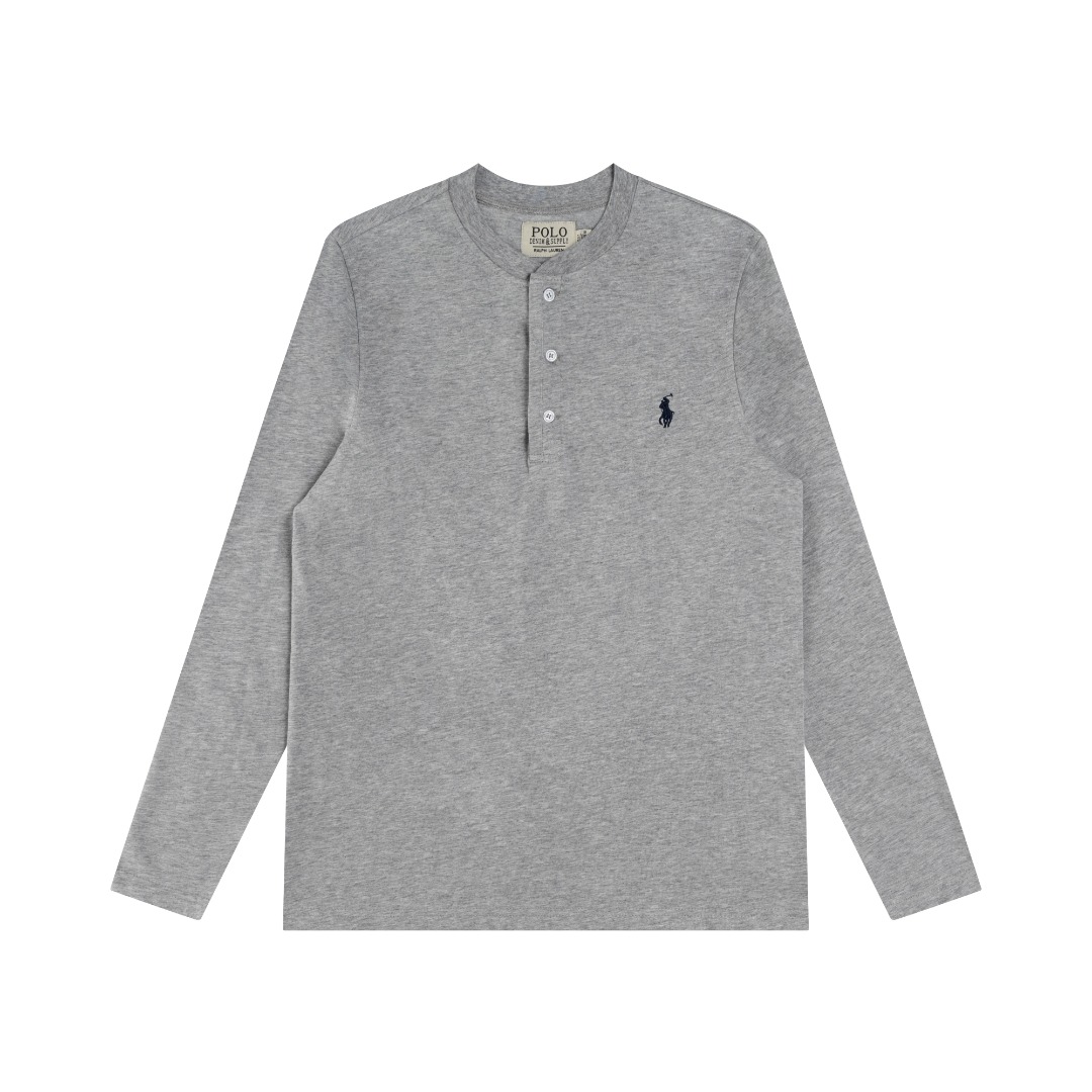 Ralph Lauren Ralph Lauren拉夫劳伦水洗重工磨毛做旧亨利立领开胸 长袖打底衫 薄款卫衣