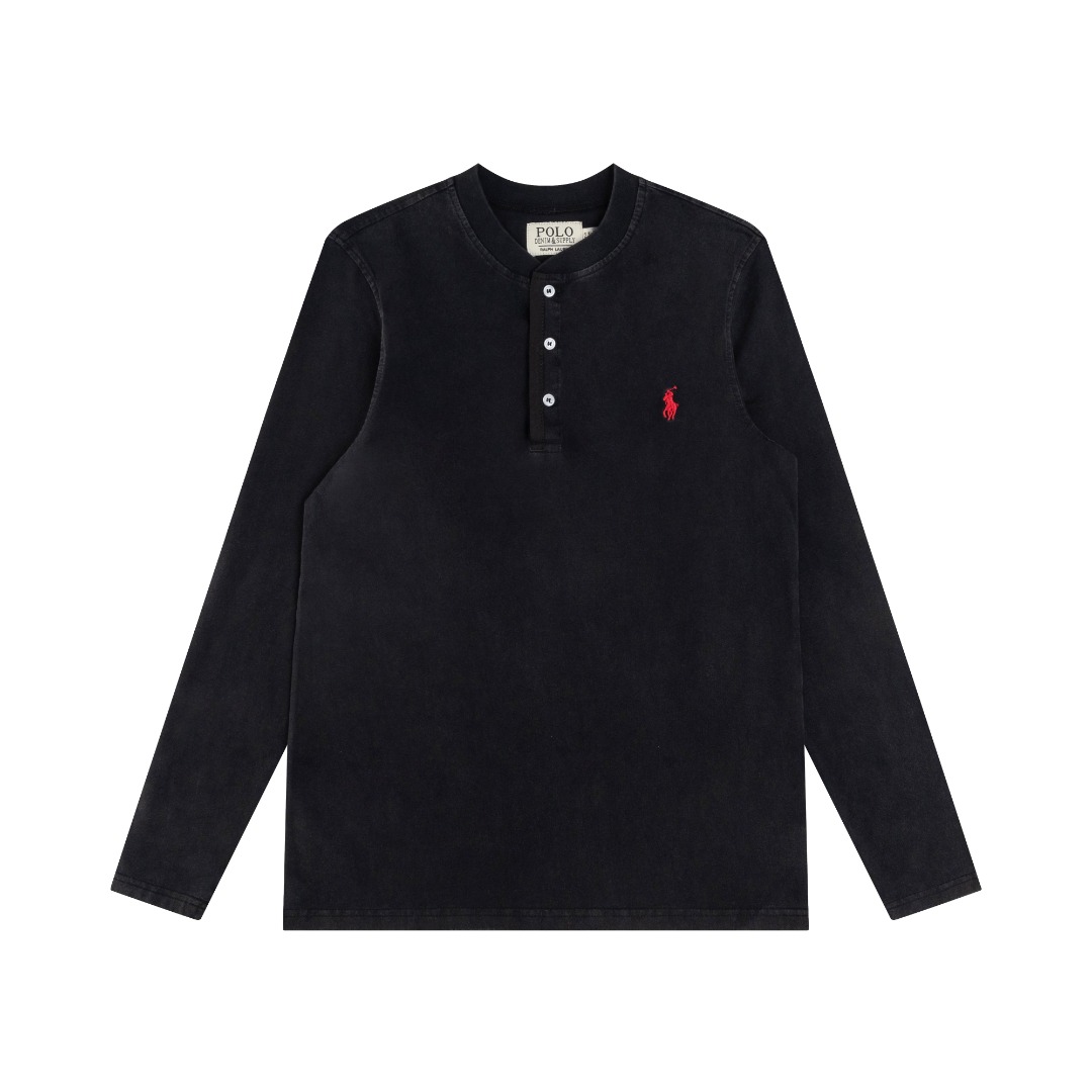 Ralph Lauren Ralph Lauren拉夫劳伦水洗重工磨毛做旧亨利立领开胸 长袖打底衫 薄款卫衣