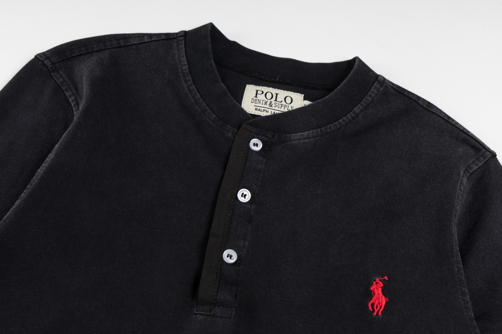 Ralph Lauren Ralph Lauren拉夫劳伦水洗重工磨毛做旧亨利立领开胸 长袖打底衫 薄款卫衣