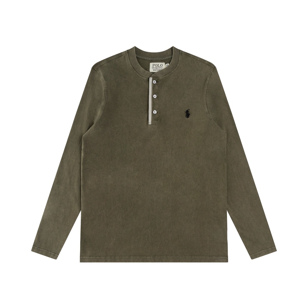 Ralph Lauren Ralph Lauren拉夫劳伦水洗重工磨毛做旧亨利立领开胸 长袖打底衫 薄款卫衣