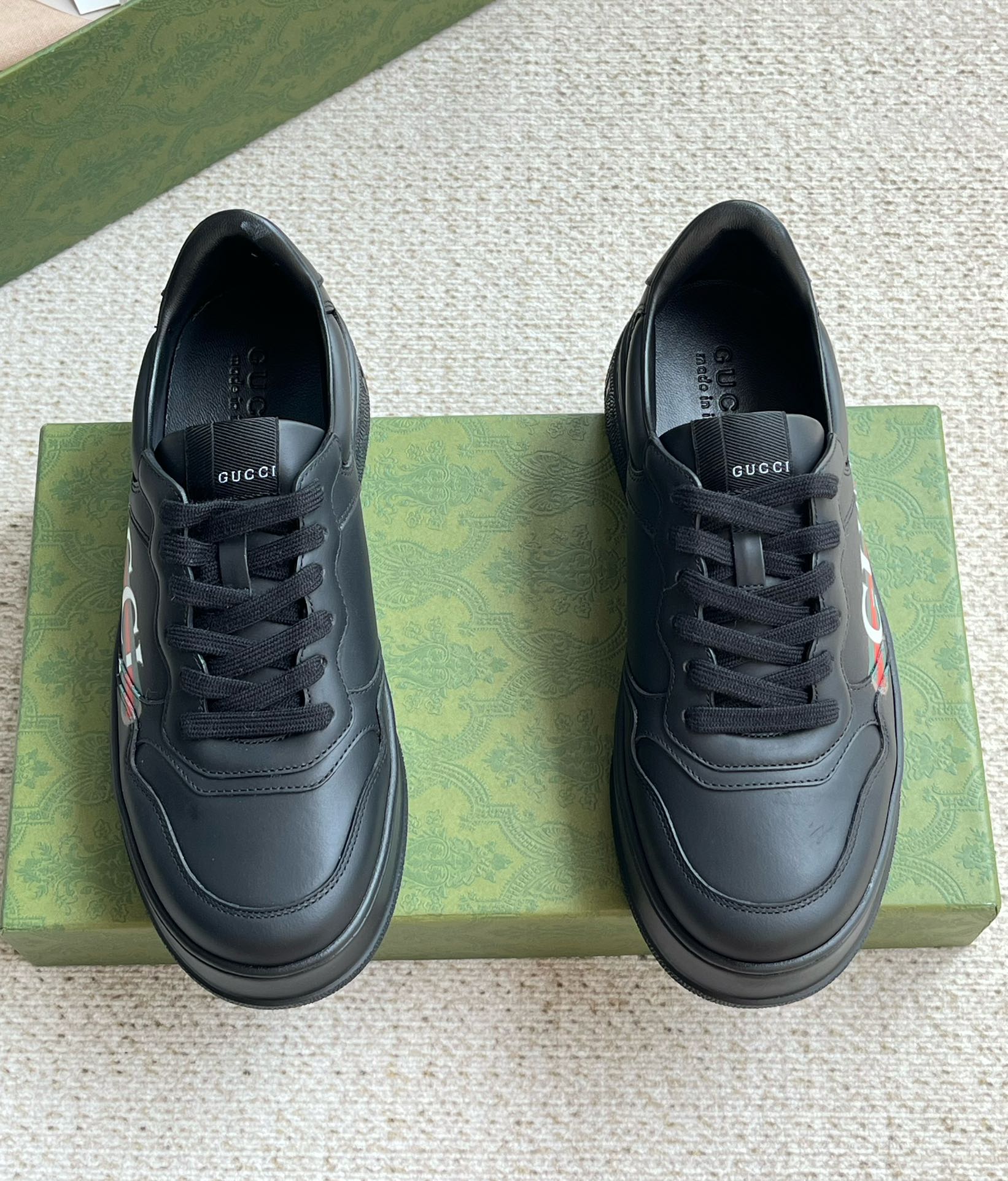 Gucci Scarpe Sneaker Nero Verde Viola Stampa Uomini Gomma Vintage Pantaloni da tuta