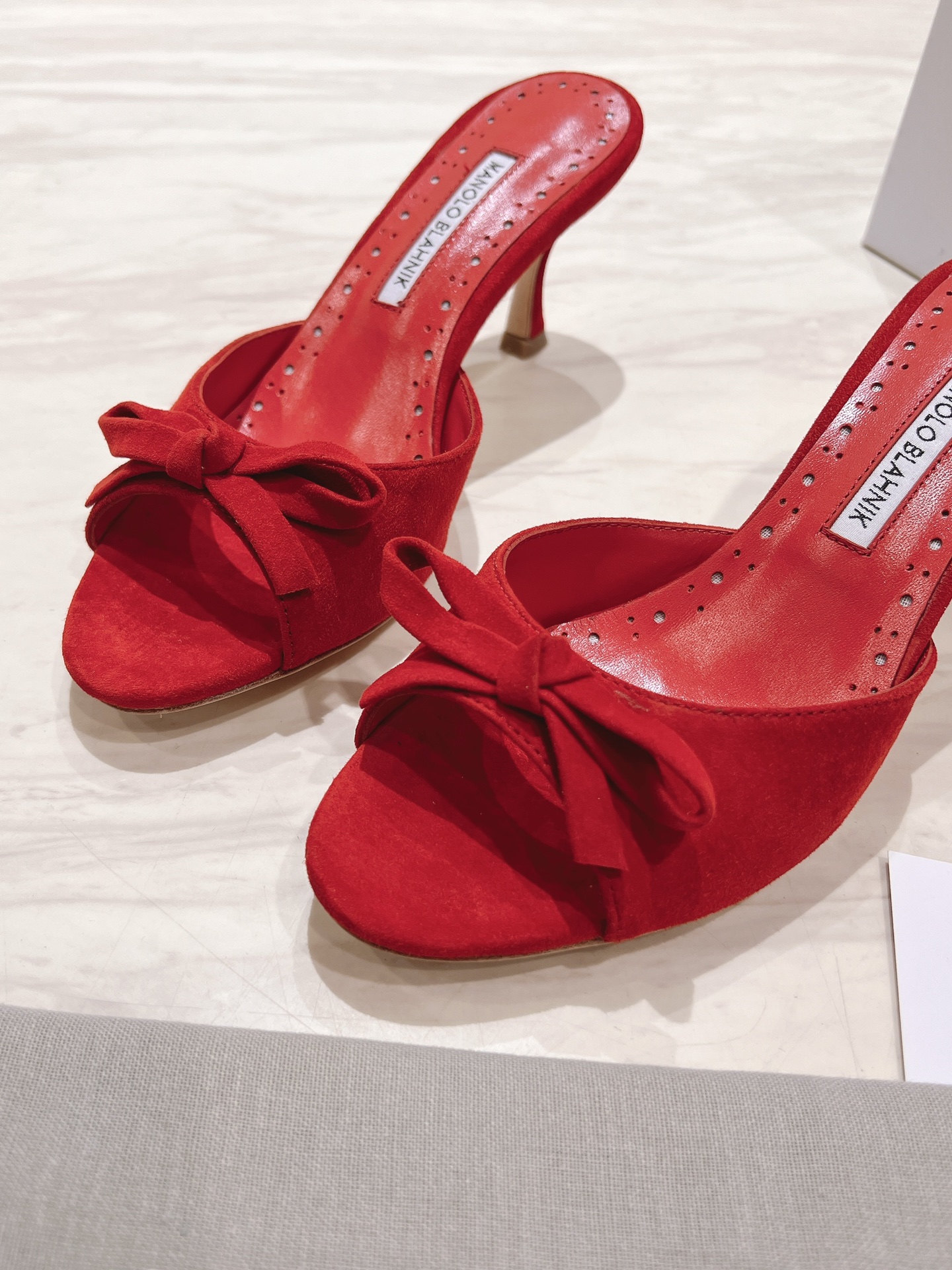 Manolo Blahnik Red Suede Mules with Bow Detail - Heel Height 7.5cm 6 i1713170596 5797 0