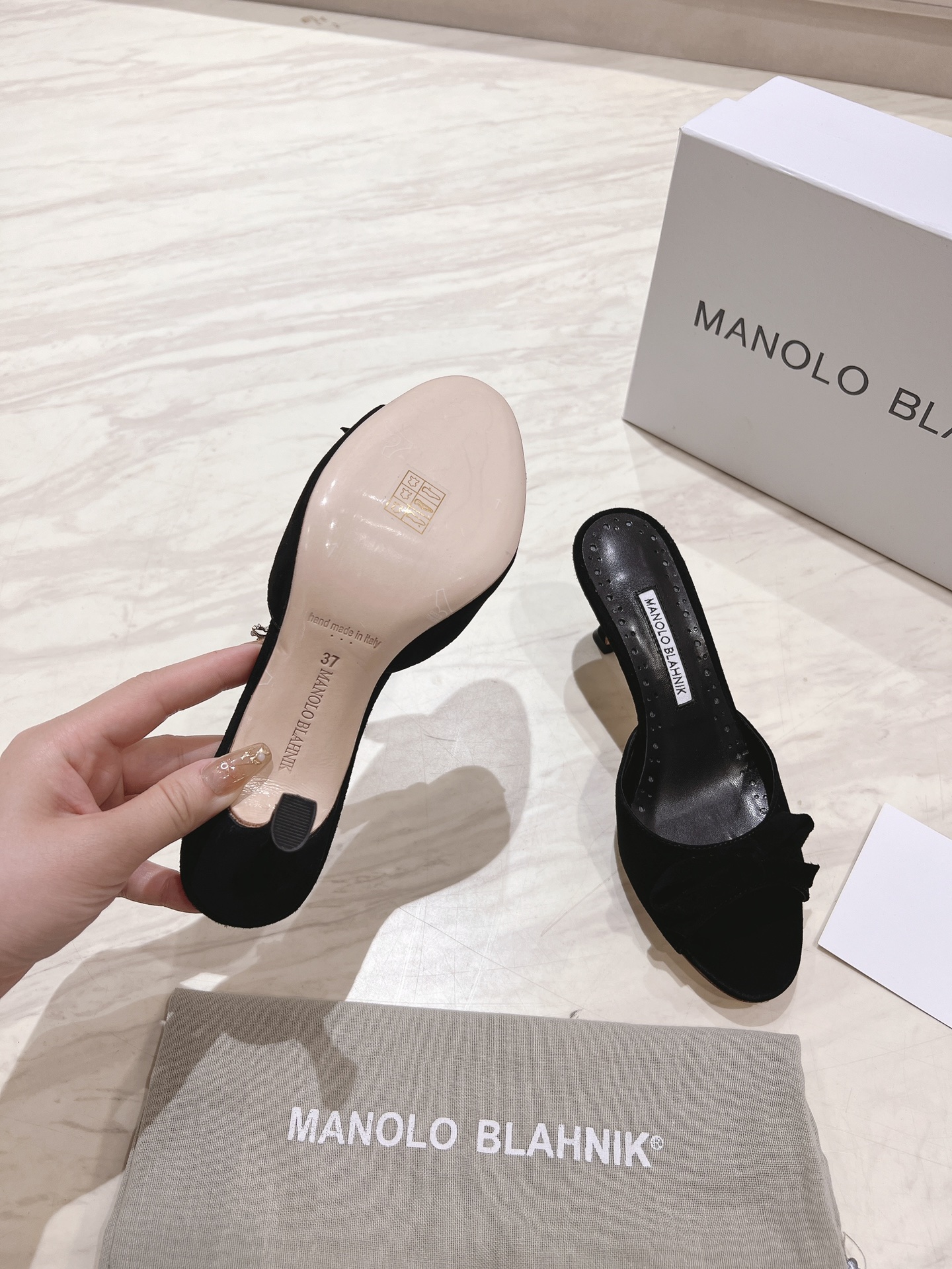 Manolo Blahnik Black Suede Mules with Bow Detail - 7.5cm Heel Height 5 i1713170698 2136 0
