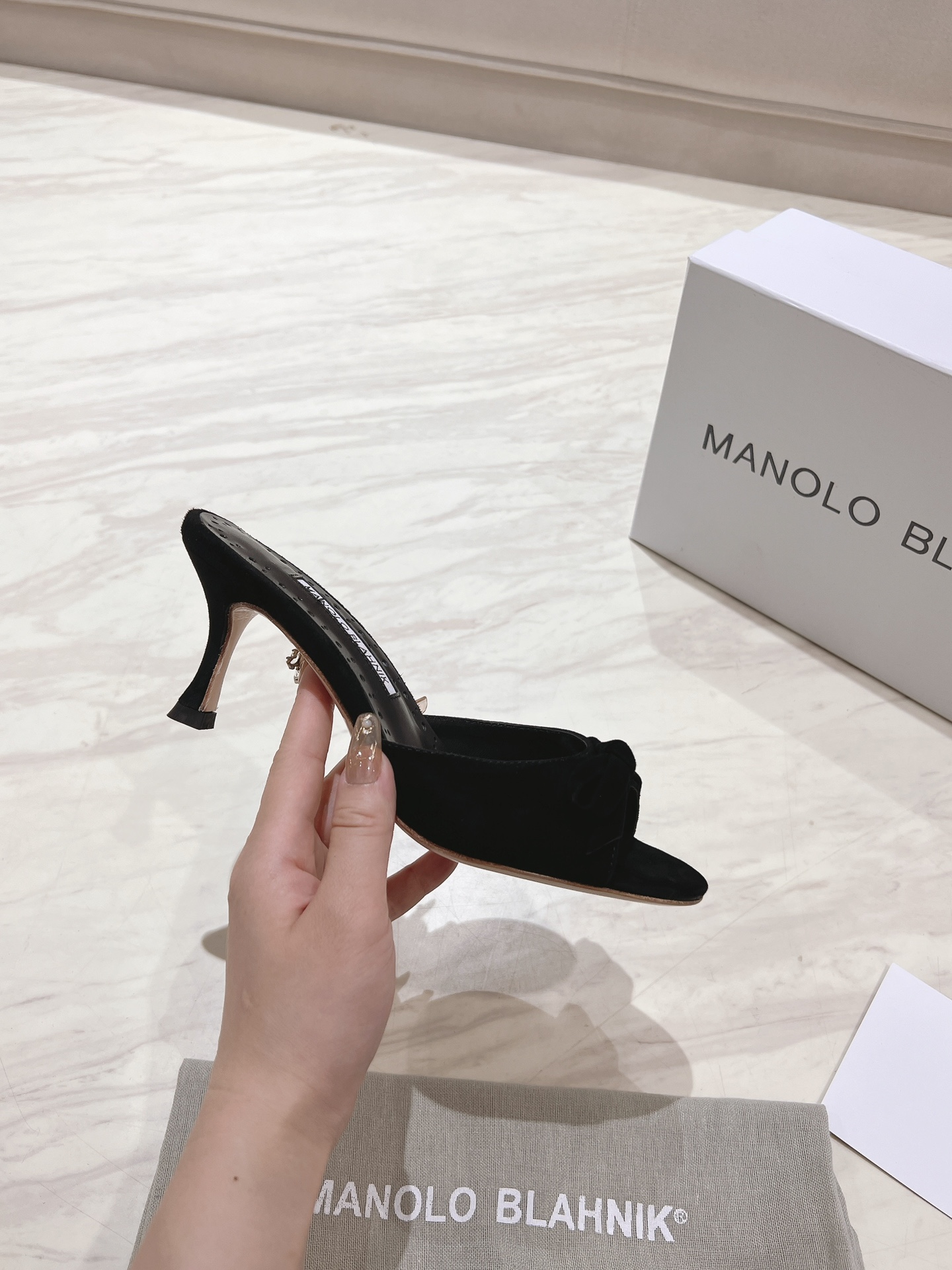 Manolo Blahnik Black Suede Mules with Bow Detail - 7.5cm Heel Height 4 i1713170698 3033 0