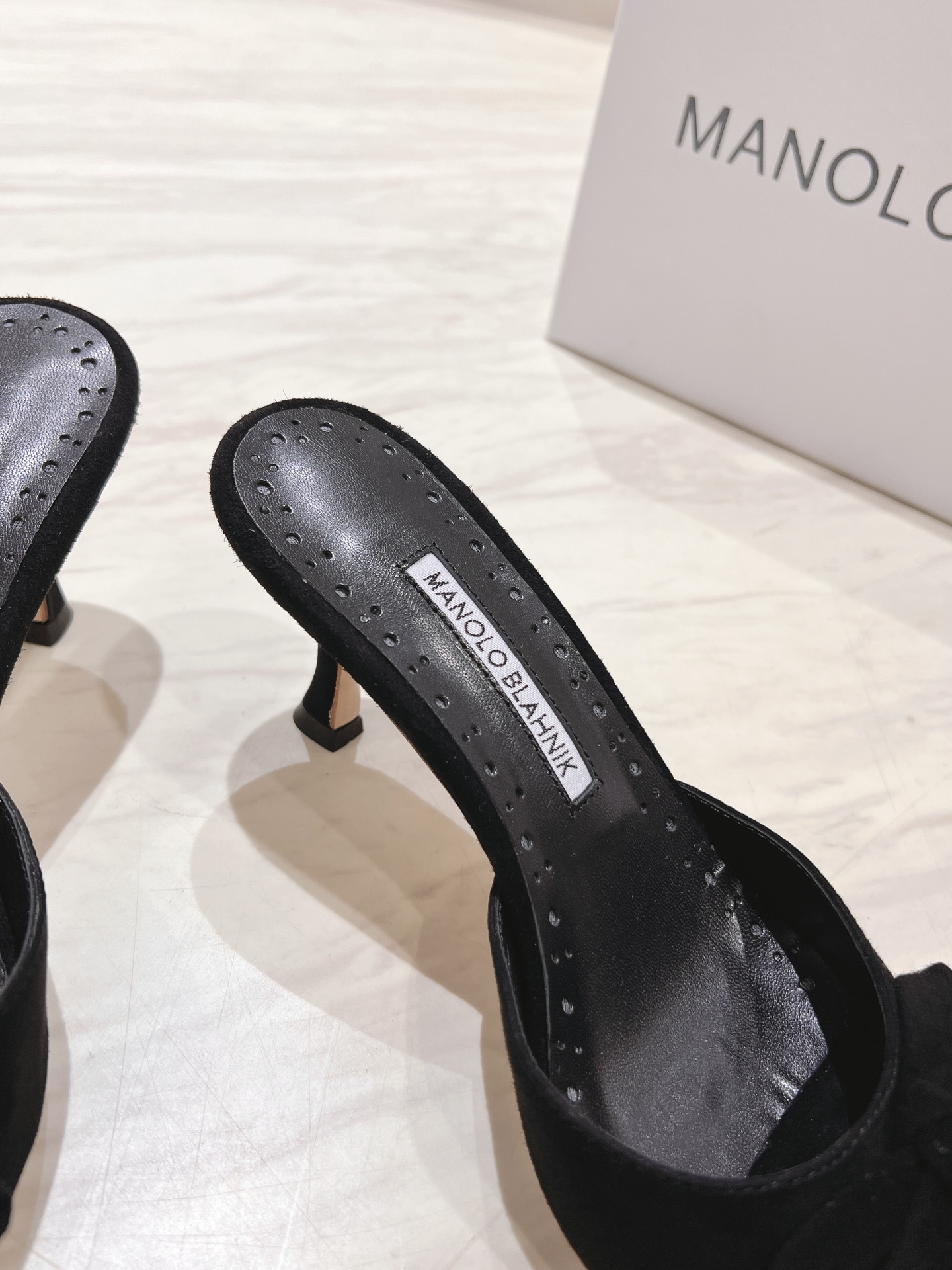 Manolo Blahnik Black Suede Mules with Bow Detail - 7.5cm Heel Height 10 i1713170698 8112 0