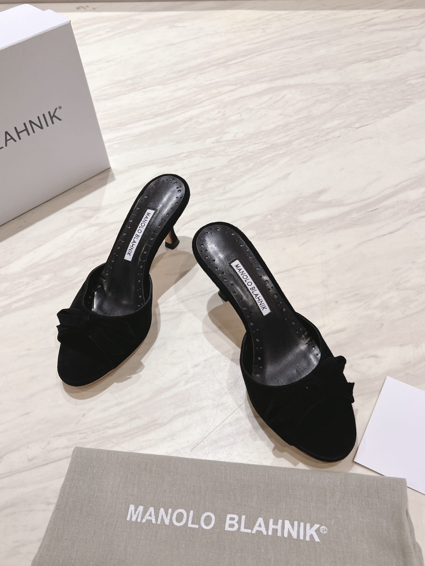 Manolo Blahnik Black Suede Mules with Bow Detail - 7.5cm Heel Height 3 i1713170761 6182 0