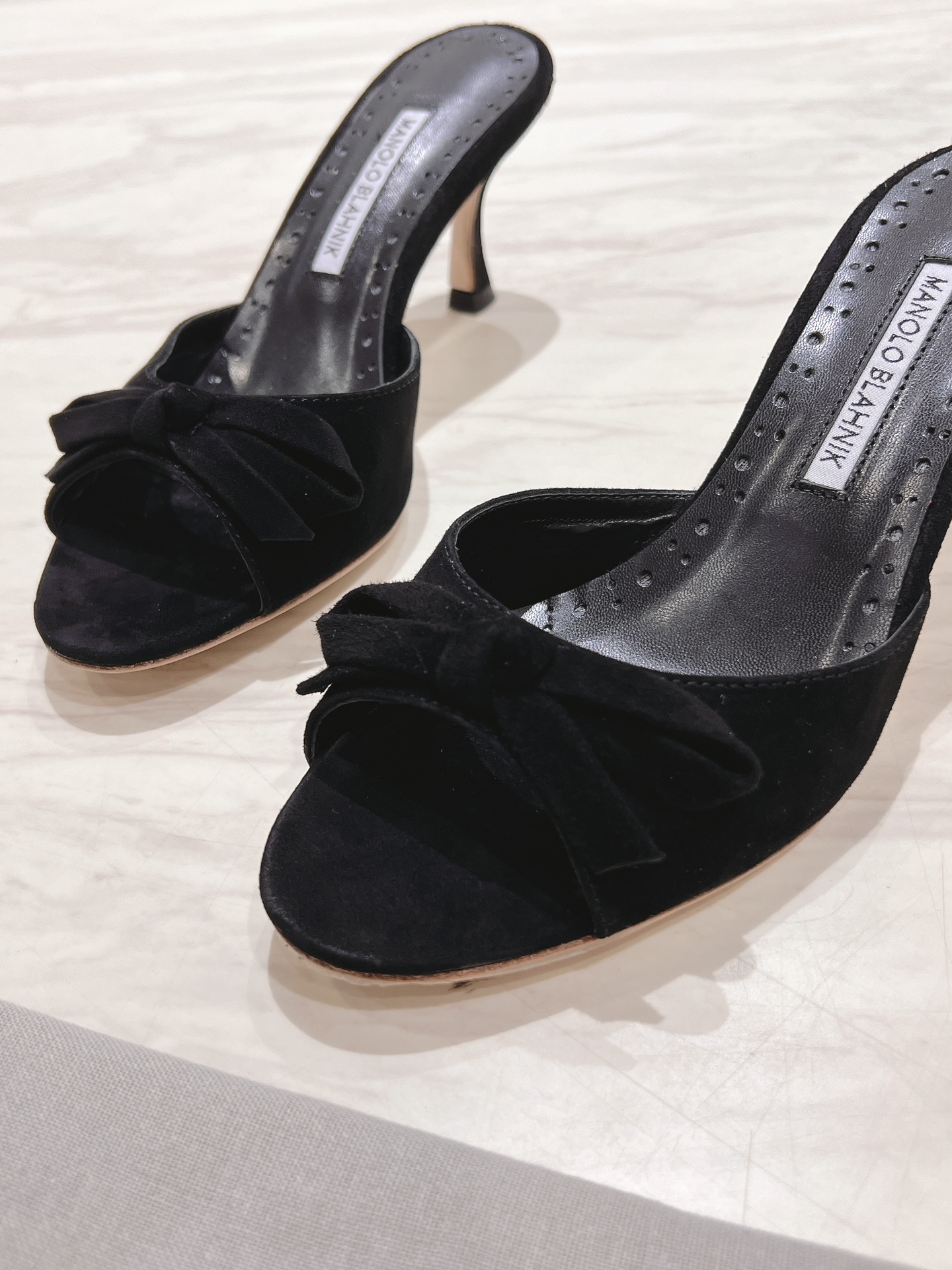 Manolo Blahnik Black Suede Mules with Bow Detail - 7.5cm Heel Height 7 i1713170761 7254 0