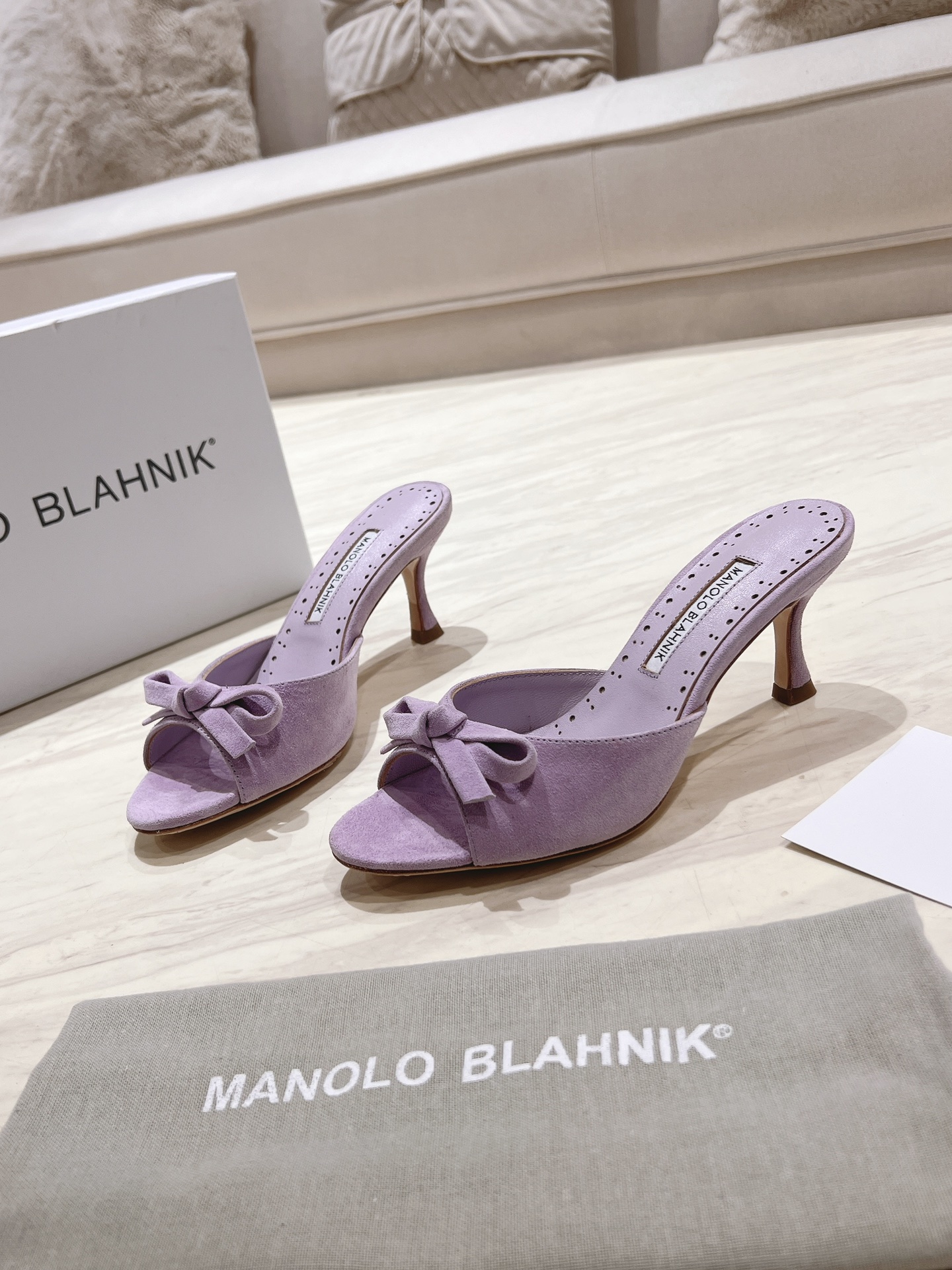Manolo Blahnik New Lambskin Mules with Bow Detail - Heel Height 7.5cm 5 i1713170795 1174 0