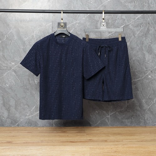 Fendi Men's Spring/Summer Casual Short Sleeve - Stylish & Comfortable 1 Fendi Men’s Spring/Summer Navy Terry Jacquard Shorts – Fashionable & Comfortable