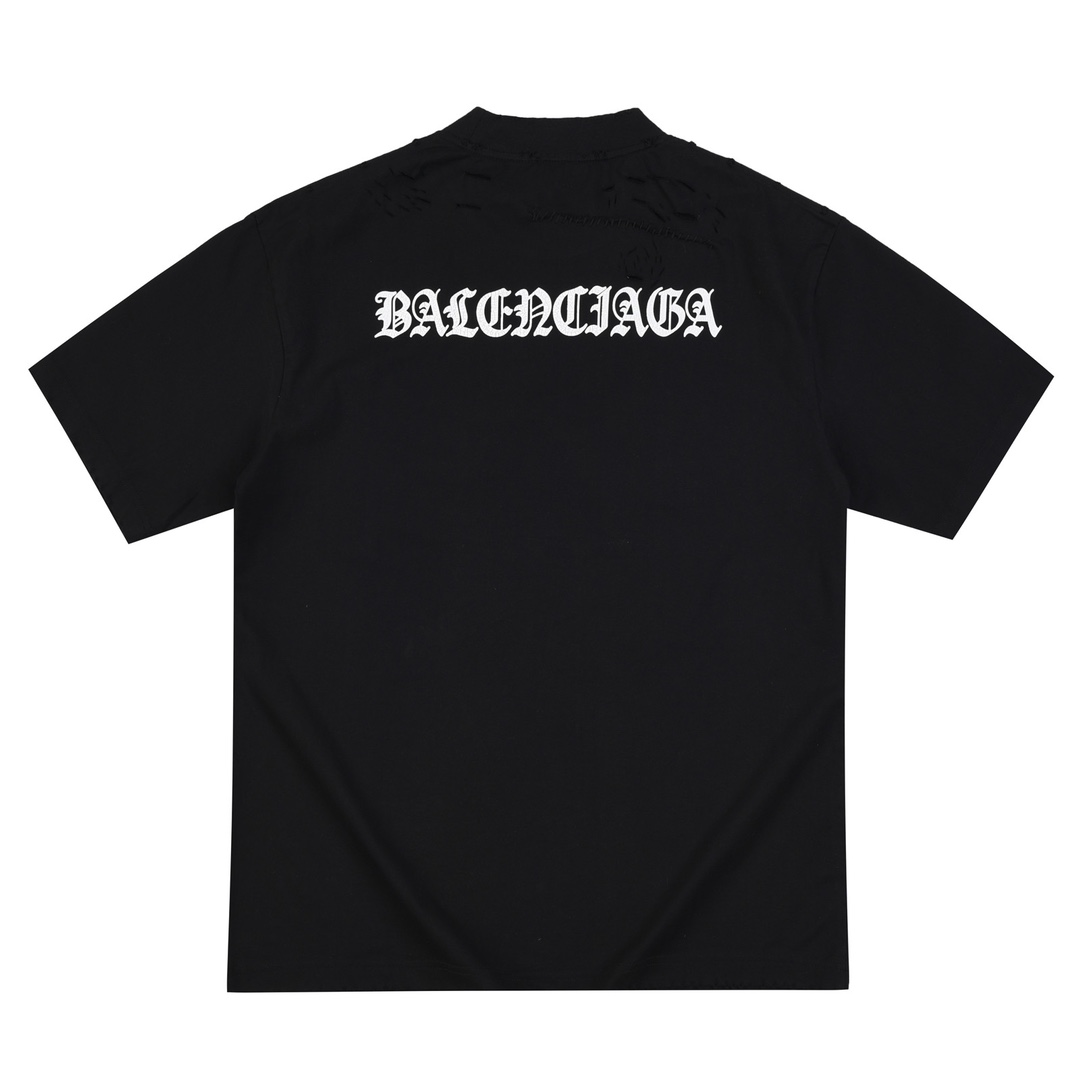 OVERSIZE 宽松版 巴黎世家Balenciaga 24ss 龟裂哥特字体割破手缝短袖