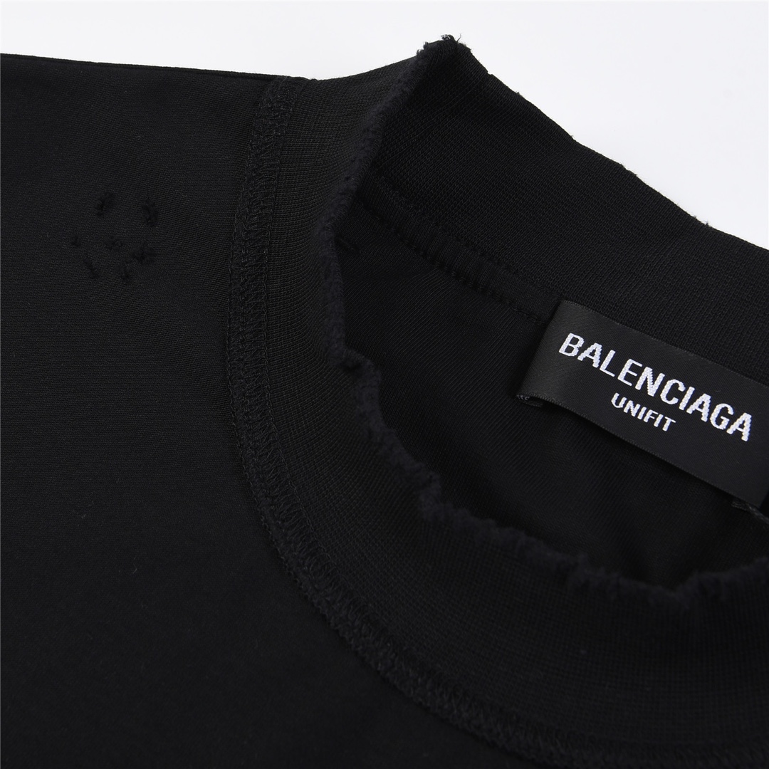 OVERSIZE 宽松版 翻底为面正确版 巴黎世家Balenciaga 24ss 印花洗水磨破短袖