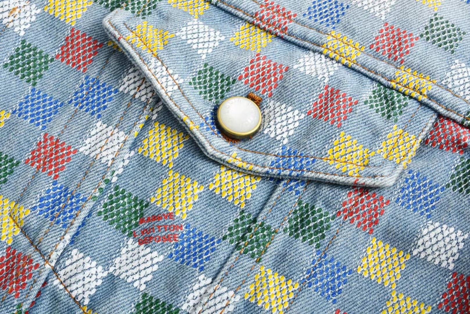 Louis Vuitton Denim Jacket, Multicolor Square Pattern, Sizes S-XL 4 i1742326397586 8571 0 3