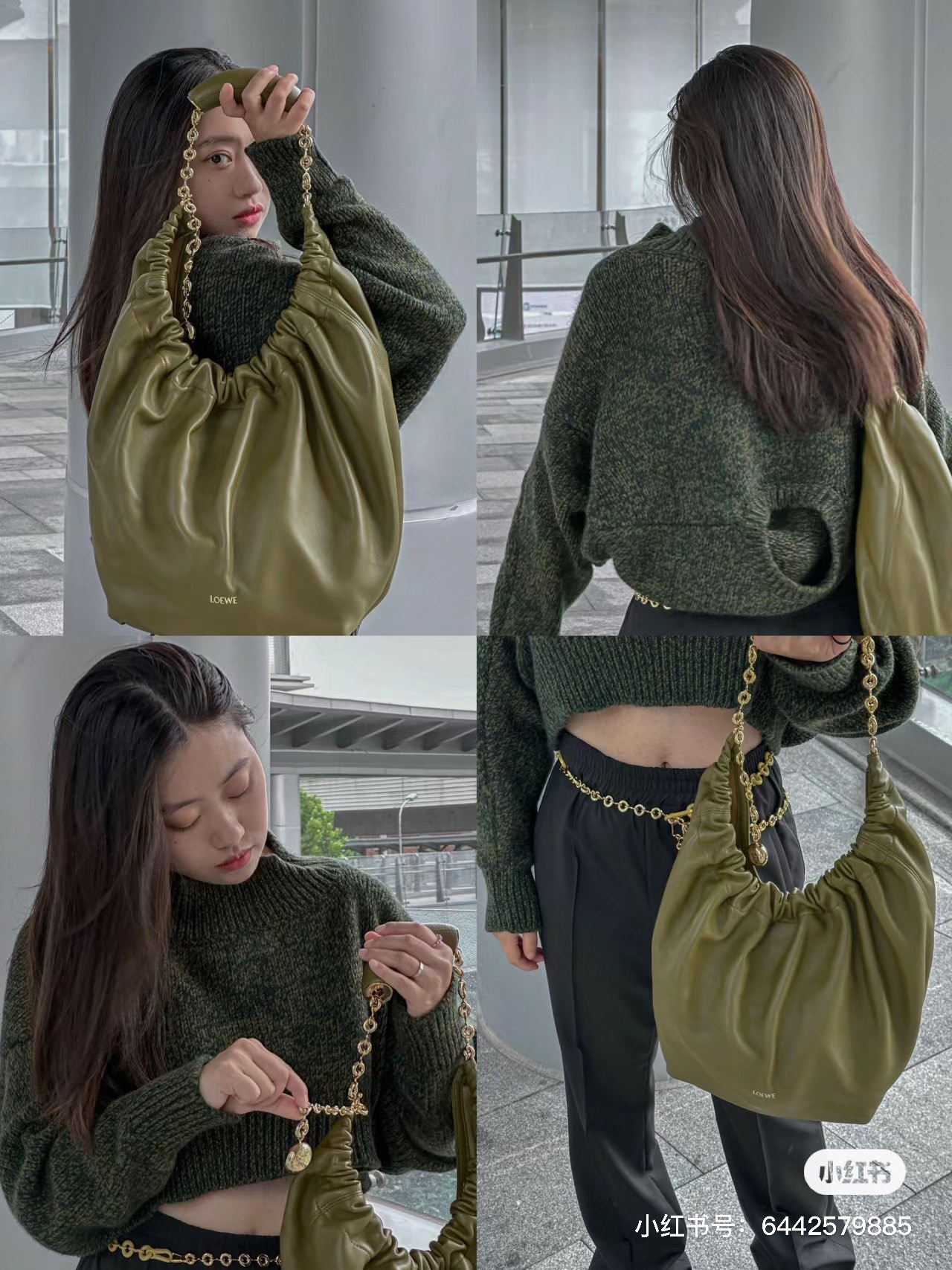 NO:342249,Luojia Olive Green New Squeeze Bag The color is very pleasing and the back is so gentle..., the new      Sheepskin Squeeze Handbag, loewe, sheepskin19860909罗家橄榄绿 新款Squeeze包包 颜色非常耐看,背影好温柔…,新款    羊皮Squeeze手袋,loewe,she,Bag