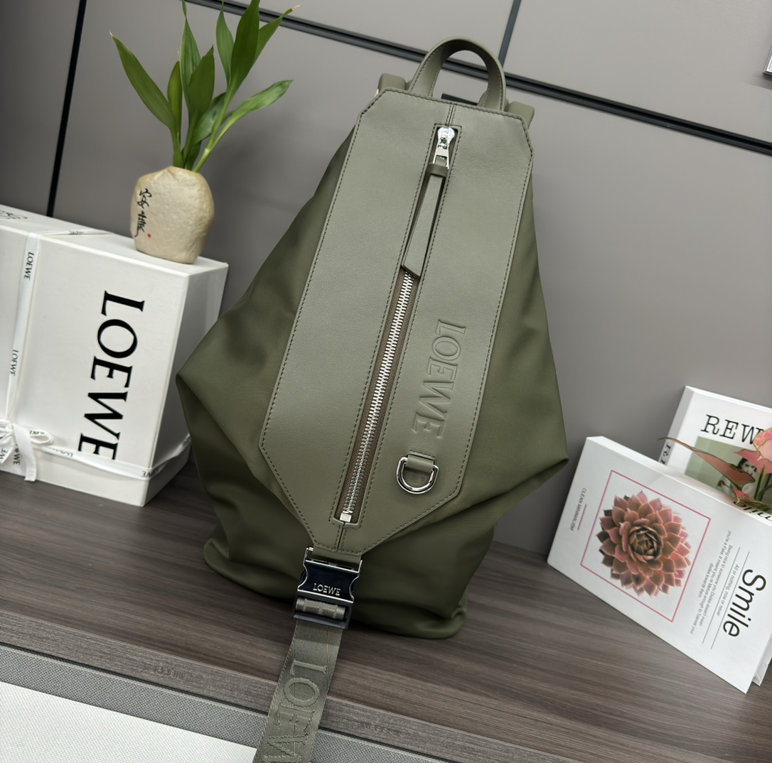 Loewe Small Military Messenger Backpack in Nylon and Calfskin Leather 5 i1703515737 3898 0