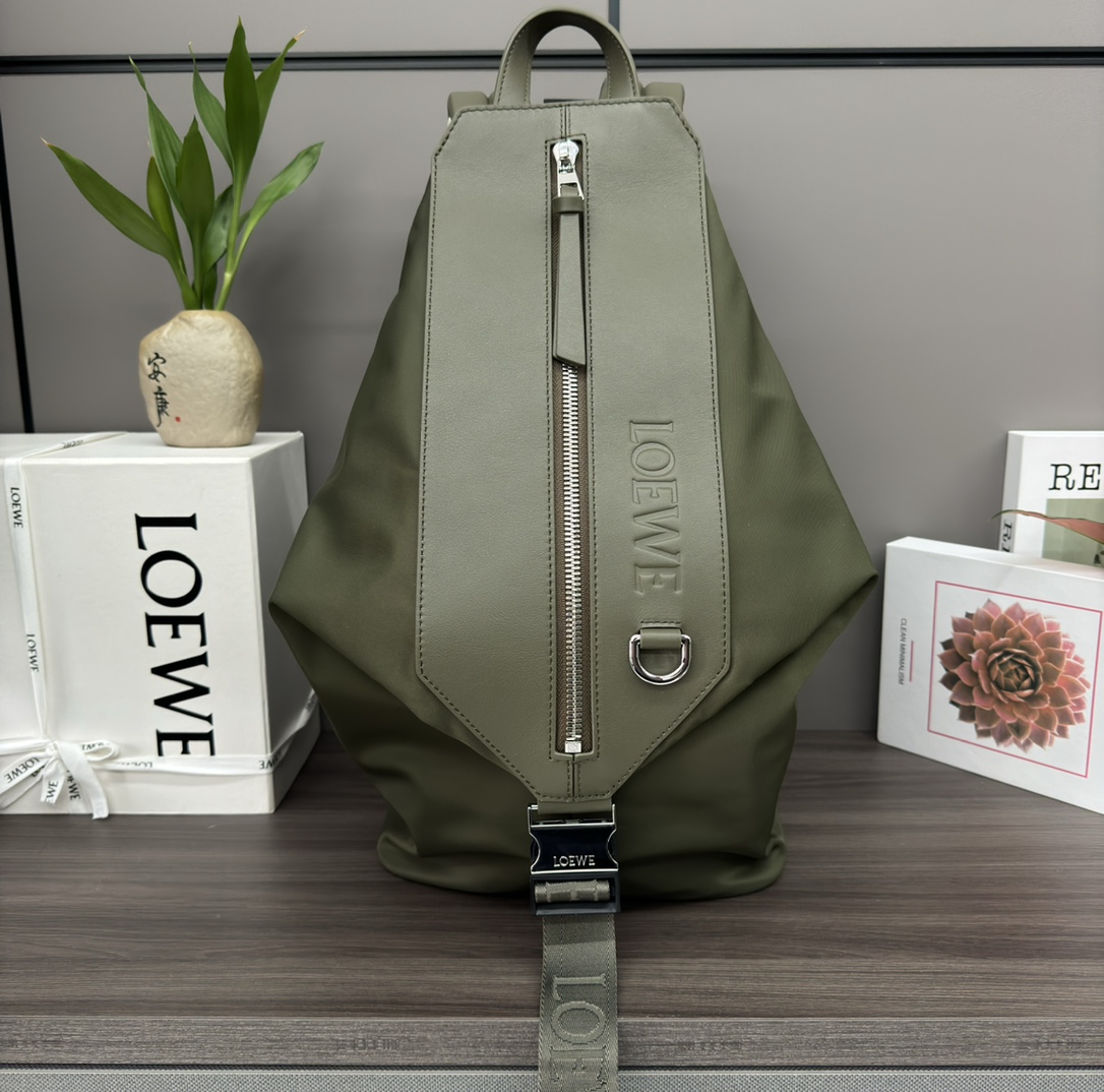 Loewe Small Military Messenger Backpack in Nylon and Calfskin Leather 2 i1703515738 31 0