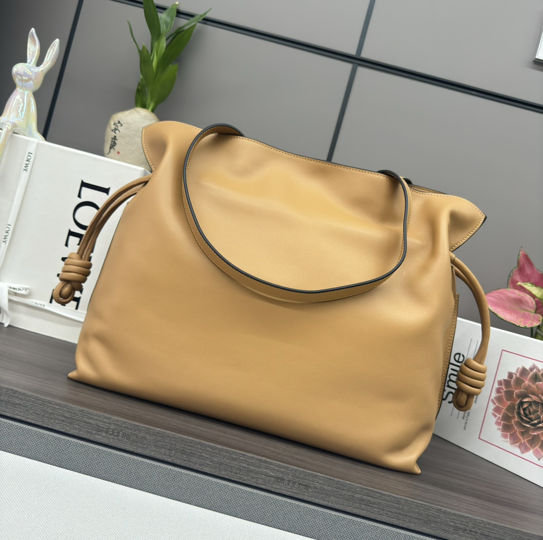 LOEWE Flamenco Large Nappa Leather Drawstring Tote Bag, Tan 4 i1713203035 7424 7