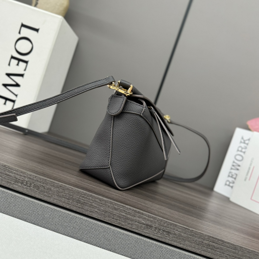 LOEWE Puzzle Edge Bag in Soft Grained Calfskin Leather, Gray, Mini Size 3 i1732296443 6989 3