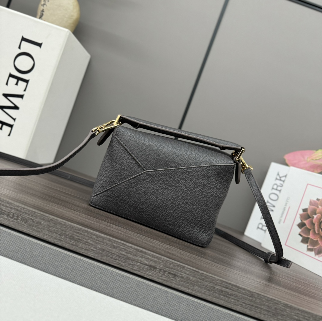 LOEWE Puzzle Edge Bag in Soft Grained Calfskin Leather, Gray, Mini Size 4 i1732296443 7052 9