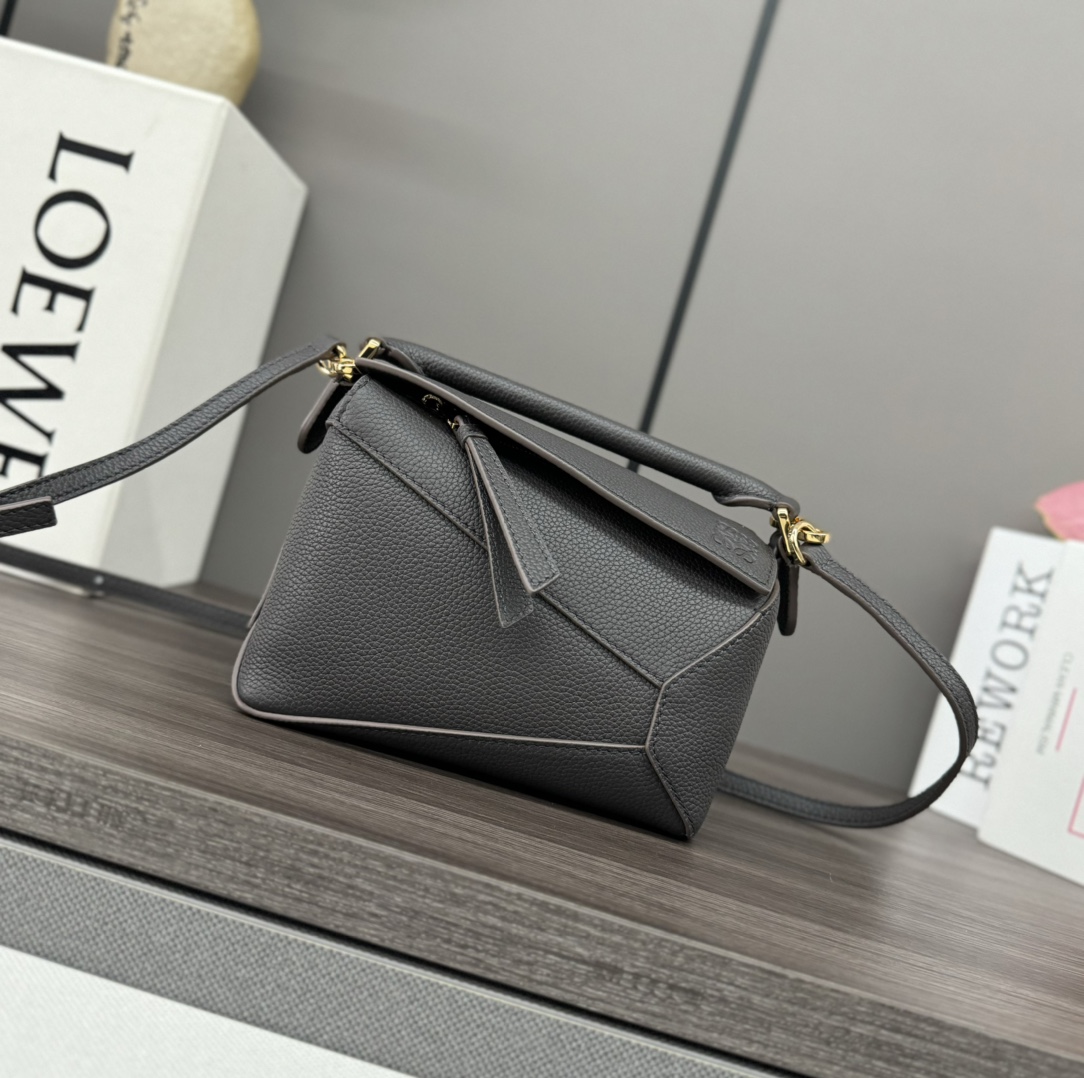 LOEWE Puzzle Edge Bag in Soft Grained Calfskin Leather, Gray, Mini Size 2 i1732296443 8181 2