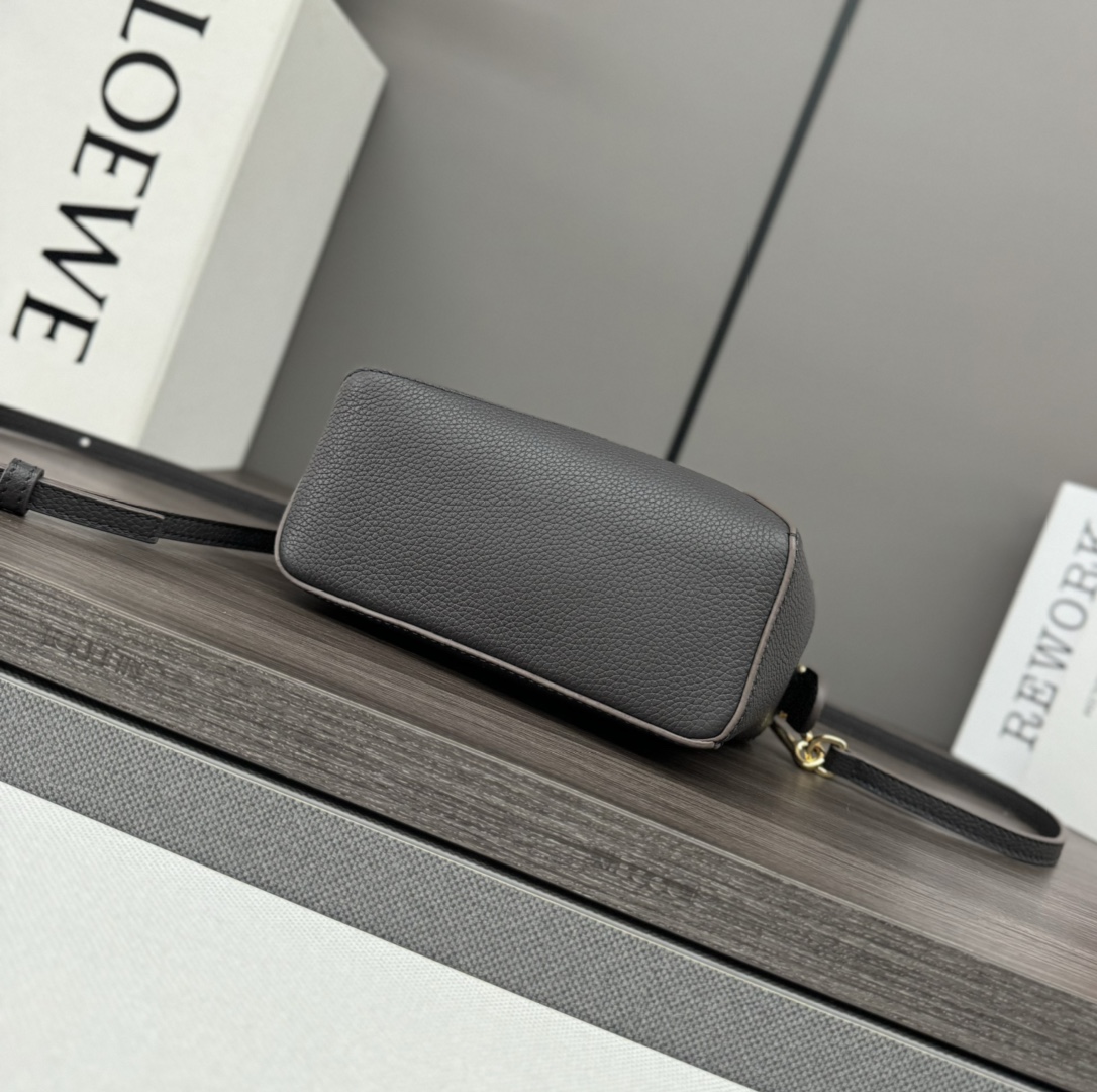 LOEWE Puzzle Edge Bag in Soft Grained Calfskin Leather, Gray, Mini Size 5 i1732296443 86 7