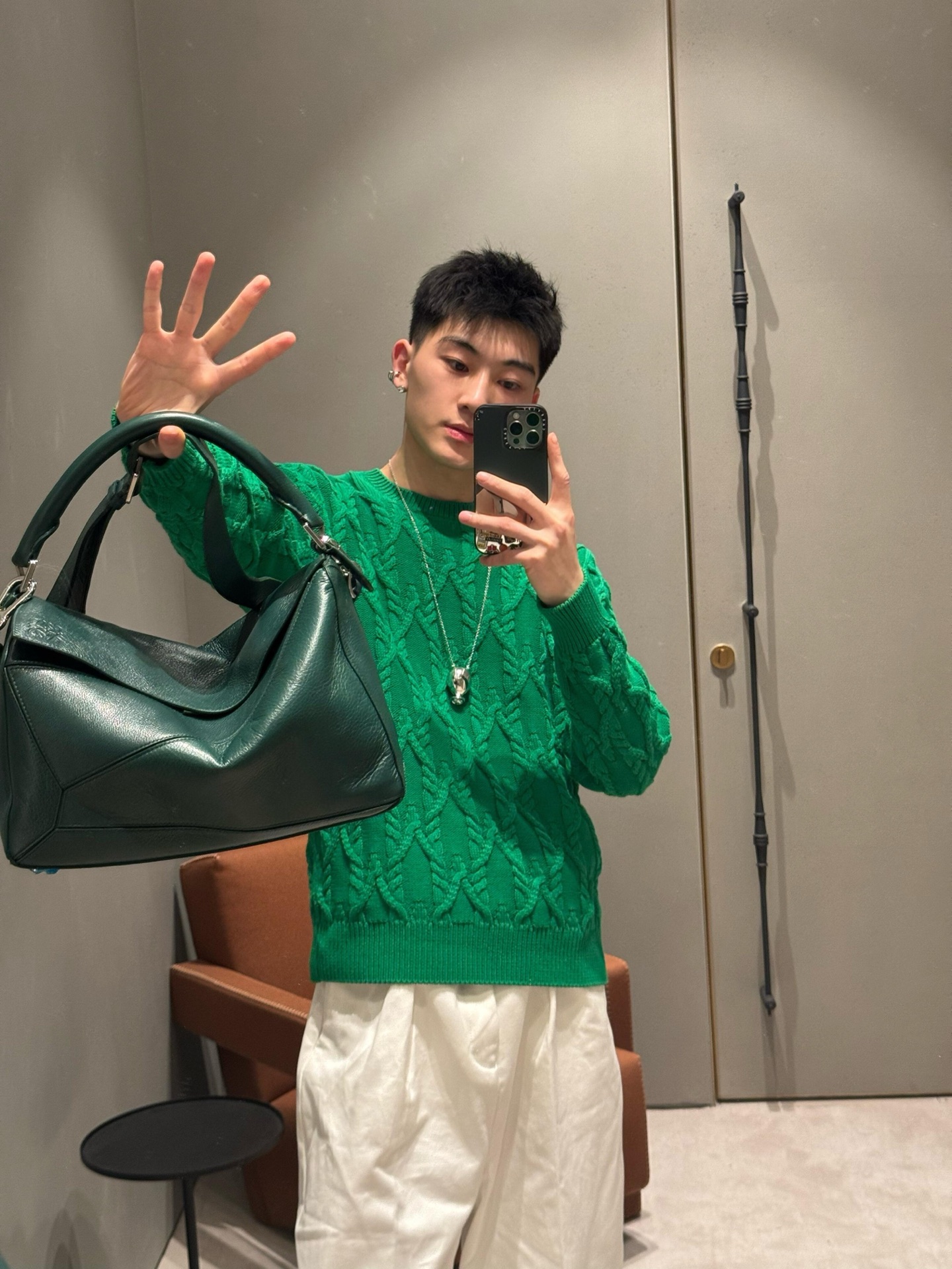 NO:192358,The same style of Wang Yibo, large green deer leather uzzle, men's puzzle medium size large size19860909王一博同款 大号绿色鹿皮uzzle,男款puzzle中号 大号,Bag