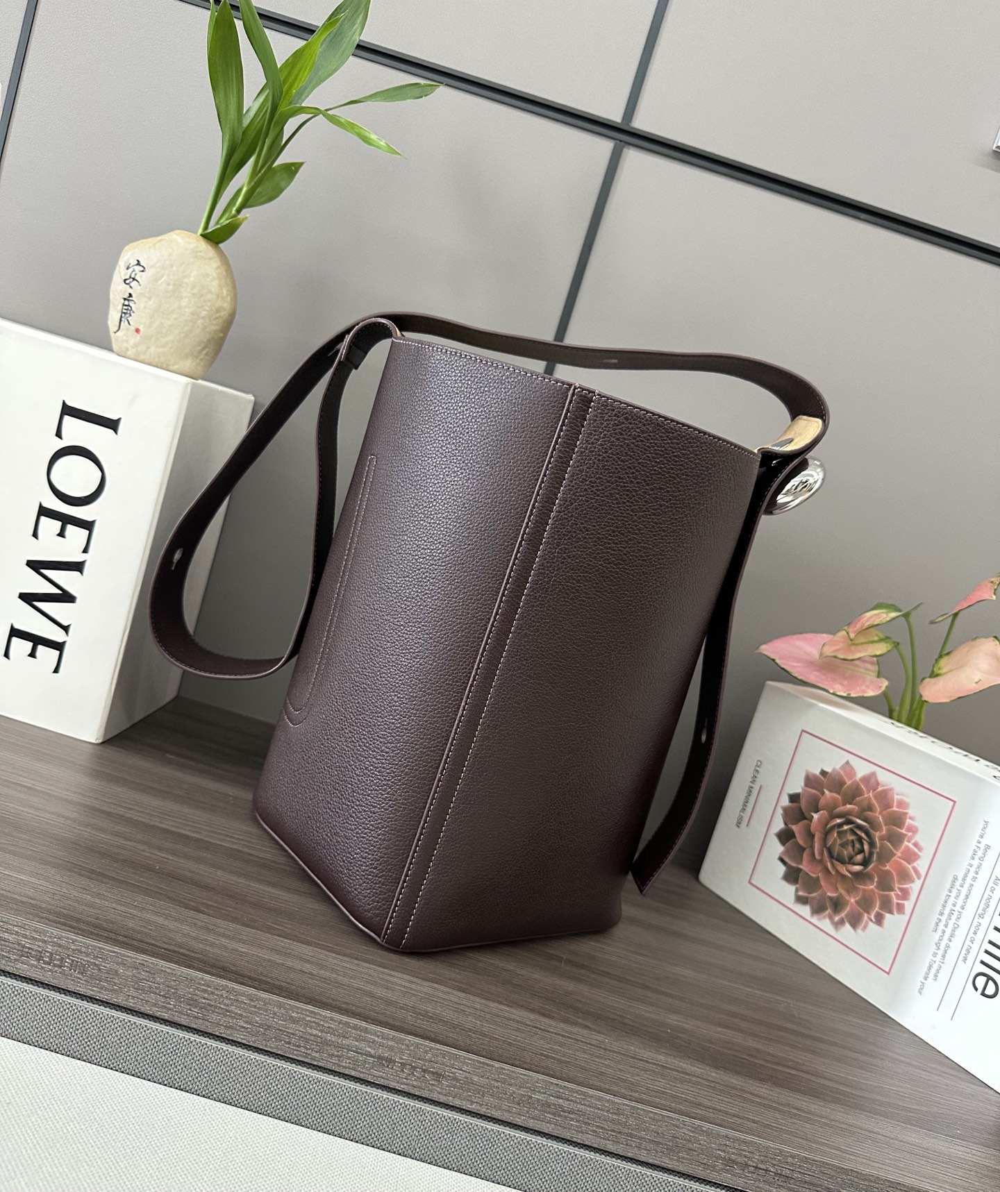Loewe Medium Soft Brown Leather Pebble Bucket Bag with Anagram Hardware 3 i1745343545332 927 0 1
