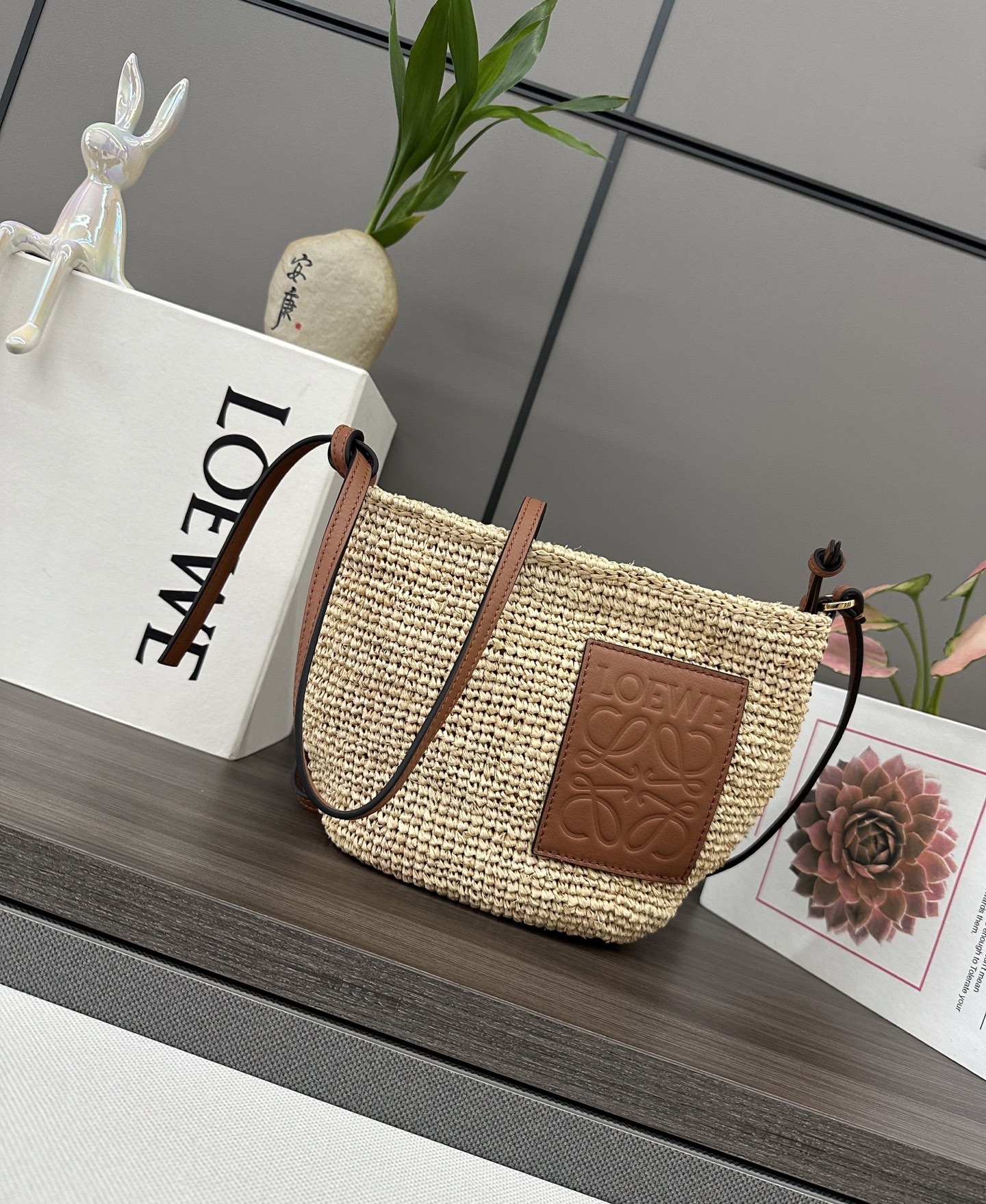 Loewe Slit Pochette Raffia and Leather Crossbody Bag - Natural/Tan 1 i1745428180001 2155 0 0