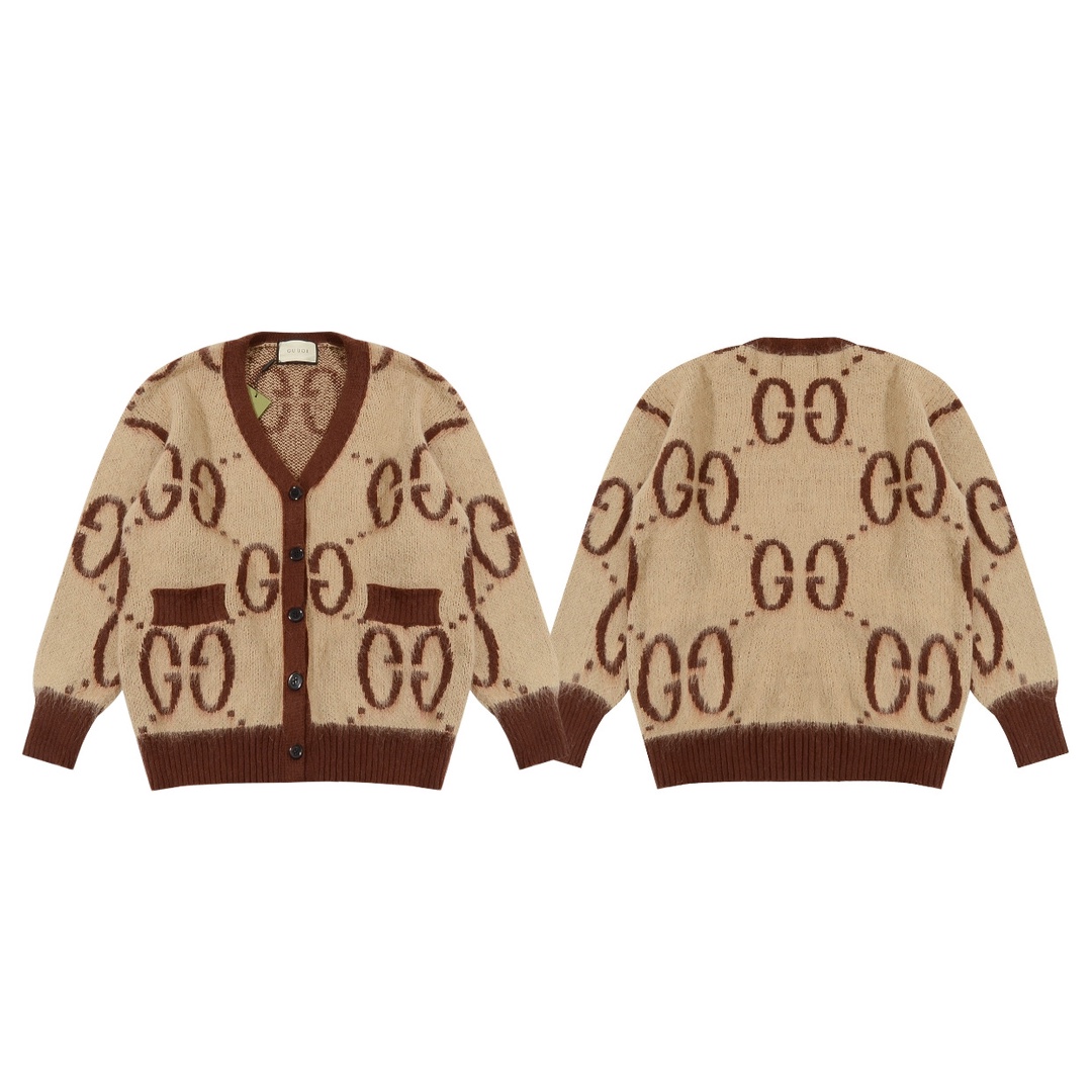 Gucci Clothing Cardigans Coats & Jackets Knit Sweater Sweatshirts Khaki Unisex Knitting Wool