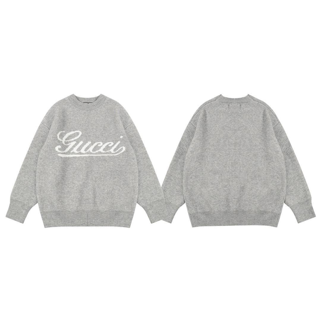 Gucci Clothing Knit Sweater Sweatshirts Grey White Unisex Knitting Wool