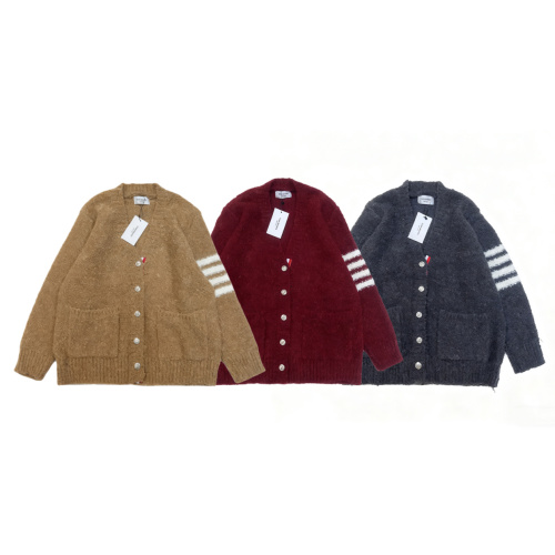 Thom Browne Classic Four-Bar Loop Yarn V-Neck Cardigan Sweater for Couples 2 Thom Browne Classic Four-Bar Loop Yarn V-Neck Cardigan Sweater for Couples