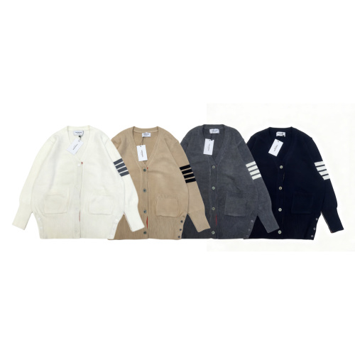 Thom Browne Women's V-Neck Wool Blend Cardigan with 4-Bar Stripe Detail 1 Thom Browne Women's V-Neck Wool Blend Cardigan with 4-Bar Stripe Detail