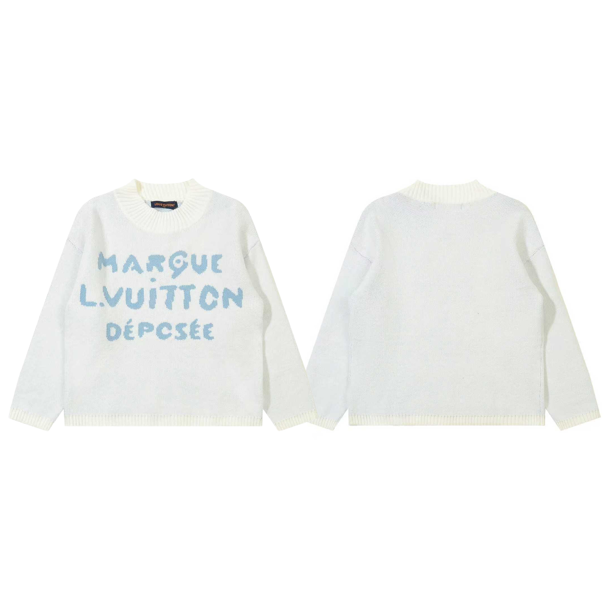 Louis Vuitton 25FW Crewneck Sweater Sky Blue Logo Jacquard Knitwear