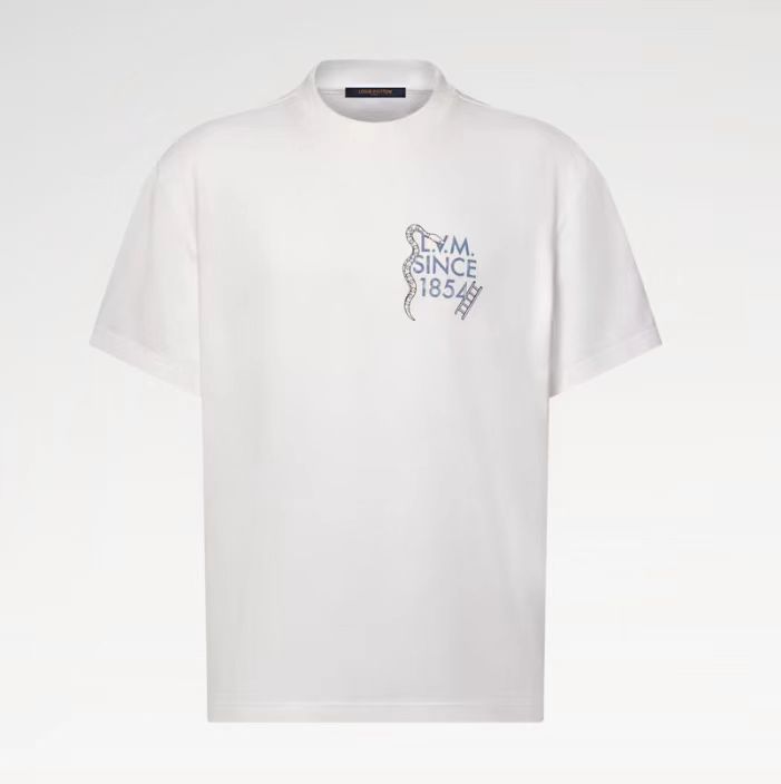P105 Camiseta con cuello redondo y estampado de cuadros estilo pasarela de Louis Vuitton, versión alta, alta calidad, p…