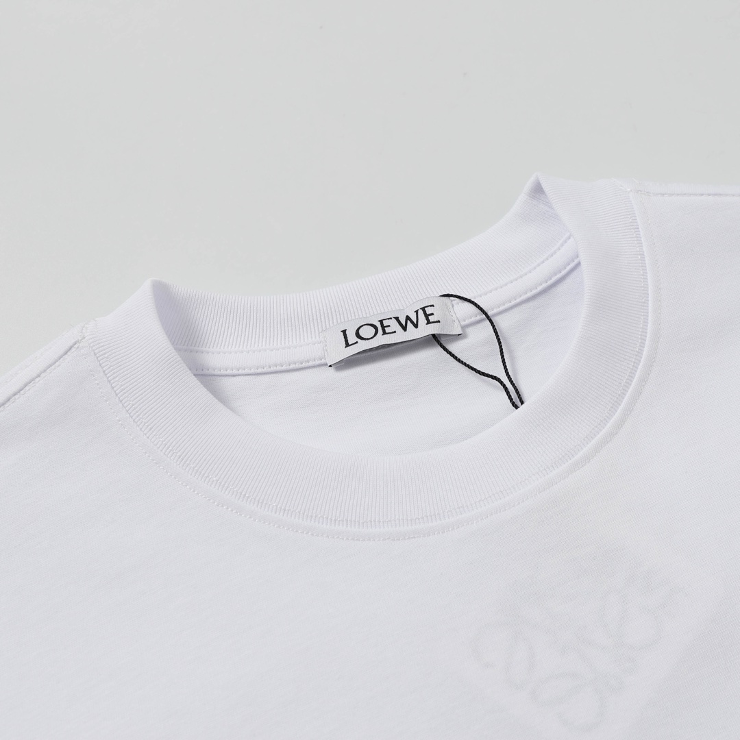 Loewe/罗意威 植绒拼色Logo短袖T恤 黑色 白色