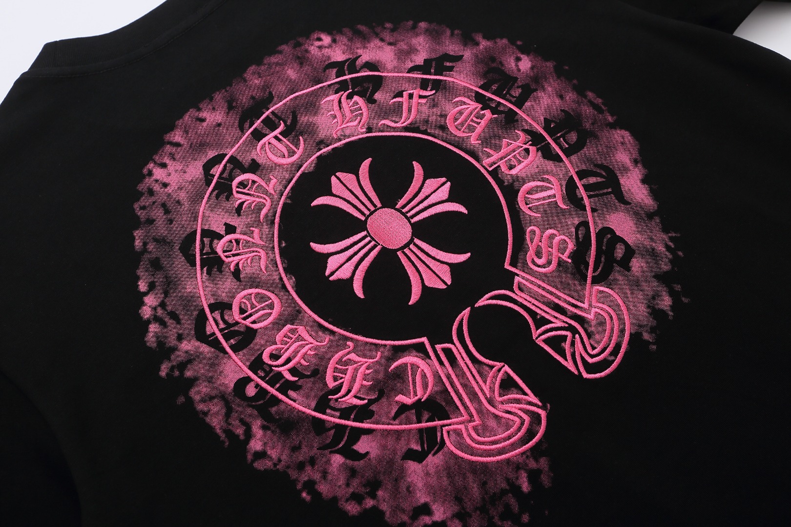 Chrome Hearts/克罗心 模糊重影马蹄刺绣短袖T恤 黑色 白色