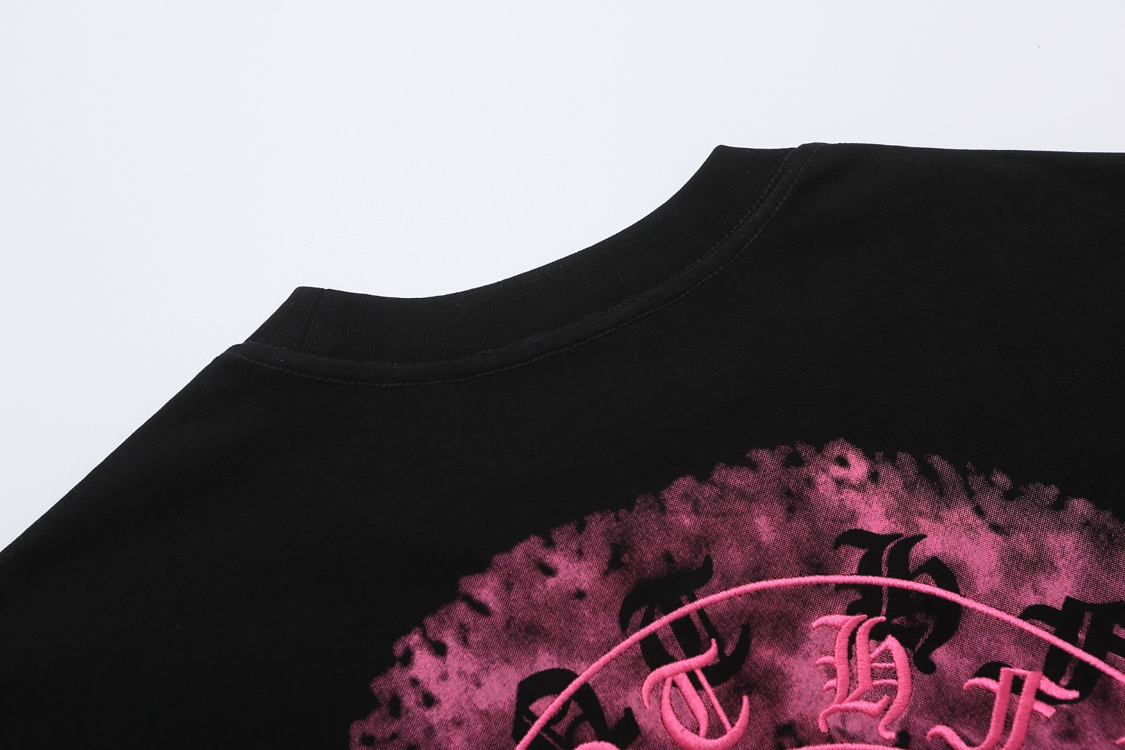 Chrome Hearts/克罗心 模糊重影马蹄刺绣短袖T恤 黑色 白色