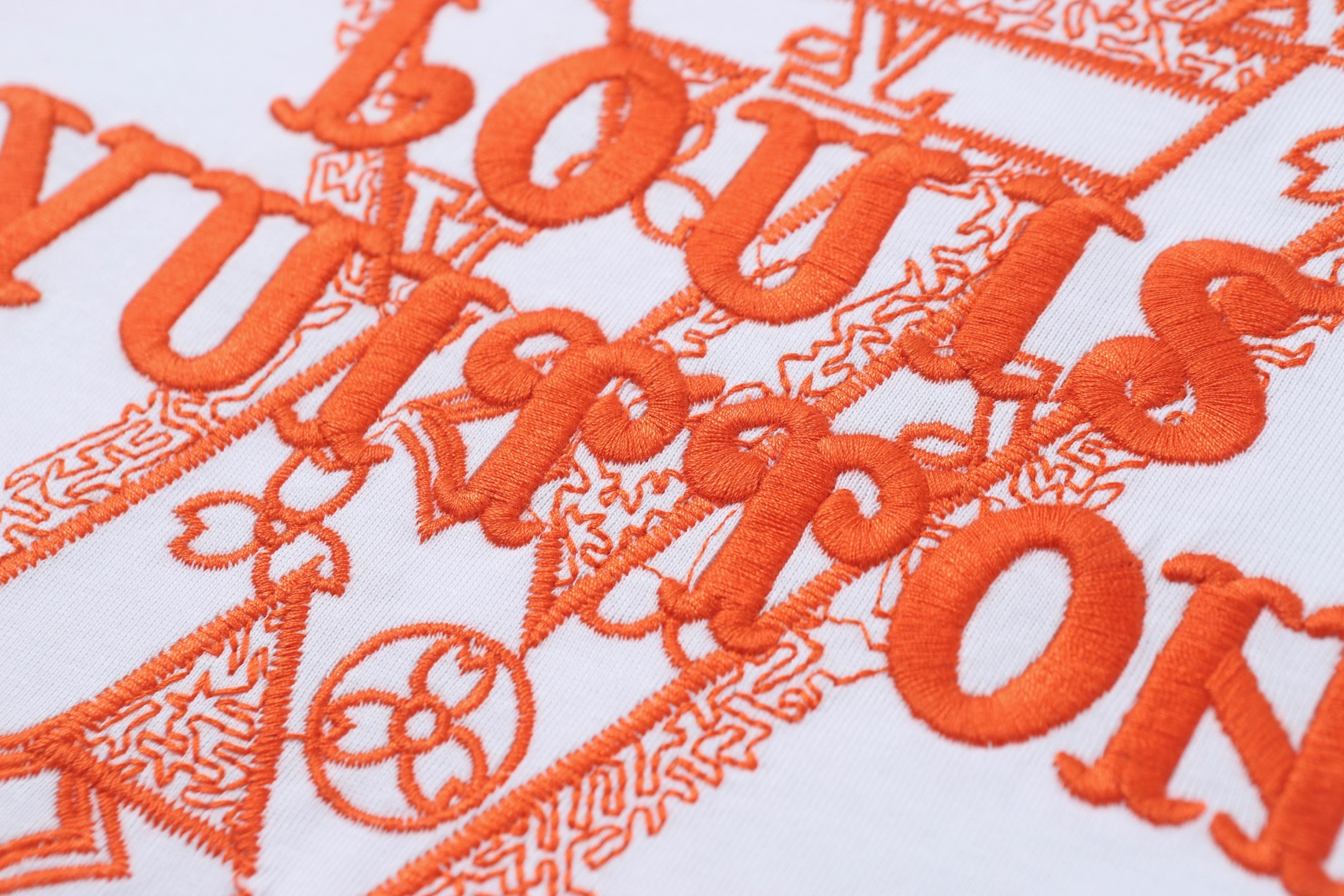 Louis Vuitton/路易威登 25ss 橙标镂空刺绣圆领短袖T恤黑色 白色