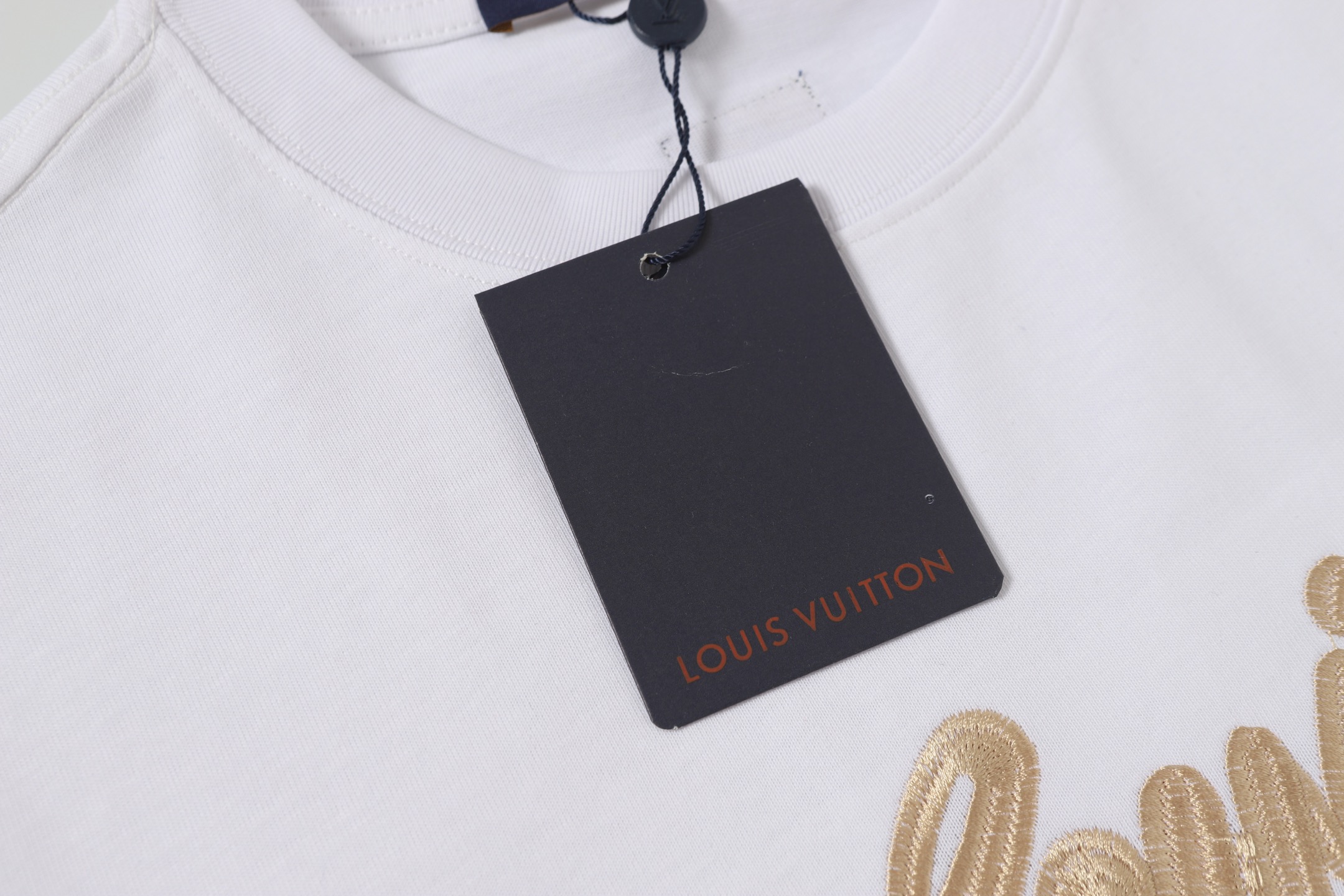 Louis Vuitton/路易威登 25ss金色编绳刺绣短袖T恤 白色 黑色