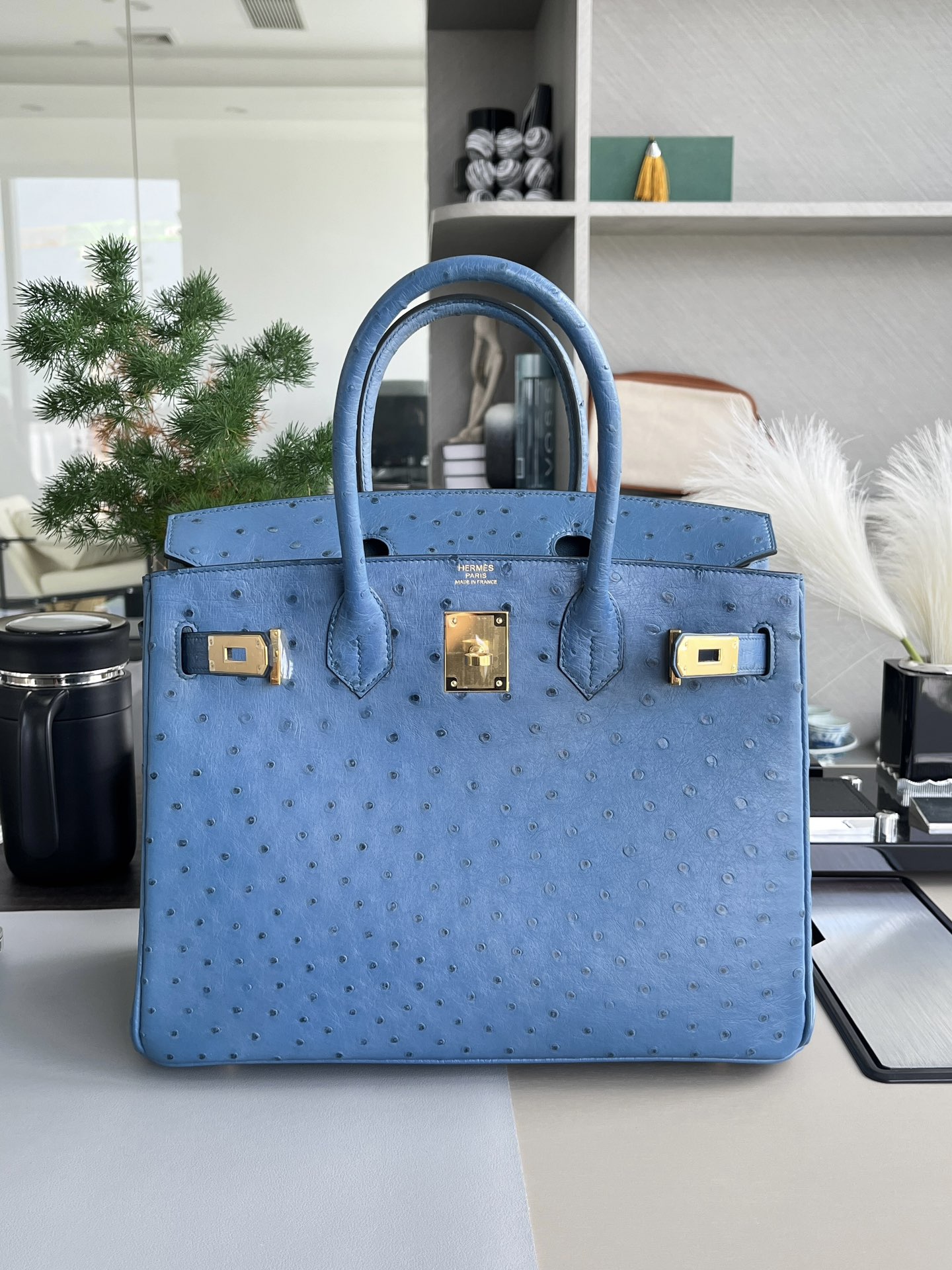birkin30 玛瑙蓝南非kk鸵鸟 金扣，一级手工缝制