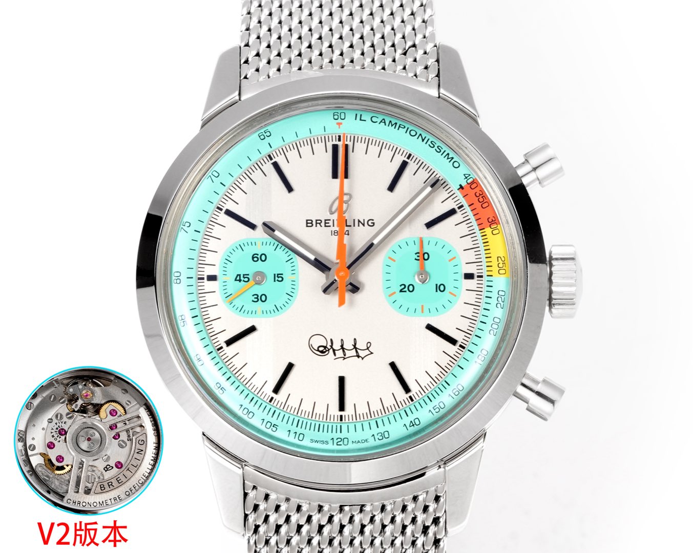 BLS新品 V2系列独家B01自动上铉机械机芯 百年灵 B01计时腕表（折叠扣）TOP TIME系列 彩色计时（Navitimer）百年灵以大胆色彩焕新演绎经典腕表。尺寸41mm，迭代款无疑是地道的独特计时腕表，带有后盖表面独特饰片，采用316精钢表圈，实现轻松握持，有效保护双面防眩蓝宝石表镜。表盘有黑色、蓝色及白色可选，均饰有大尺寸夜光指针和时标，机芯：独家B01自动上铉机械机芯做工完美，欢迎品鉴。