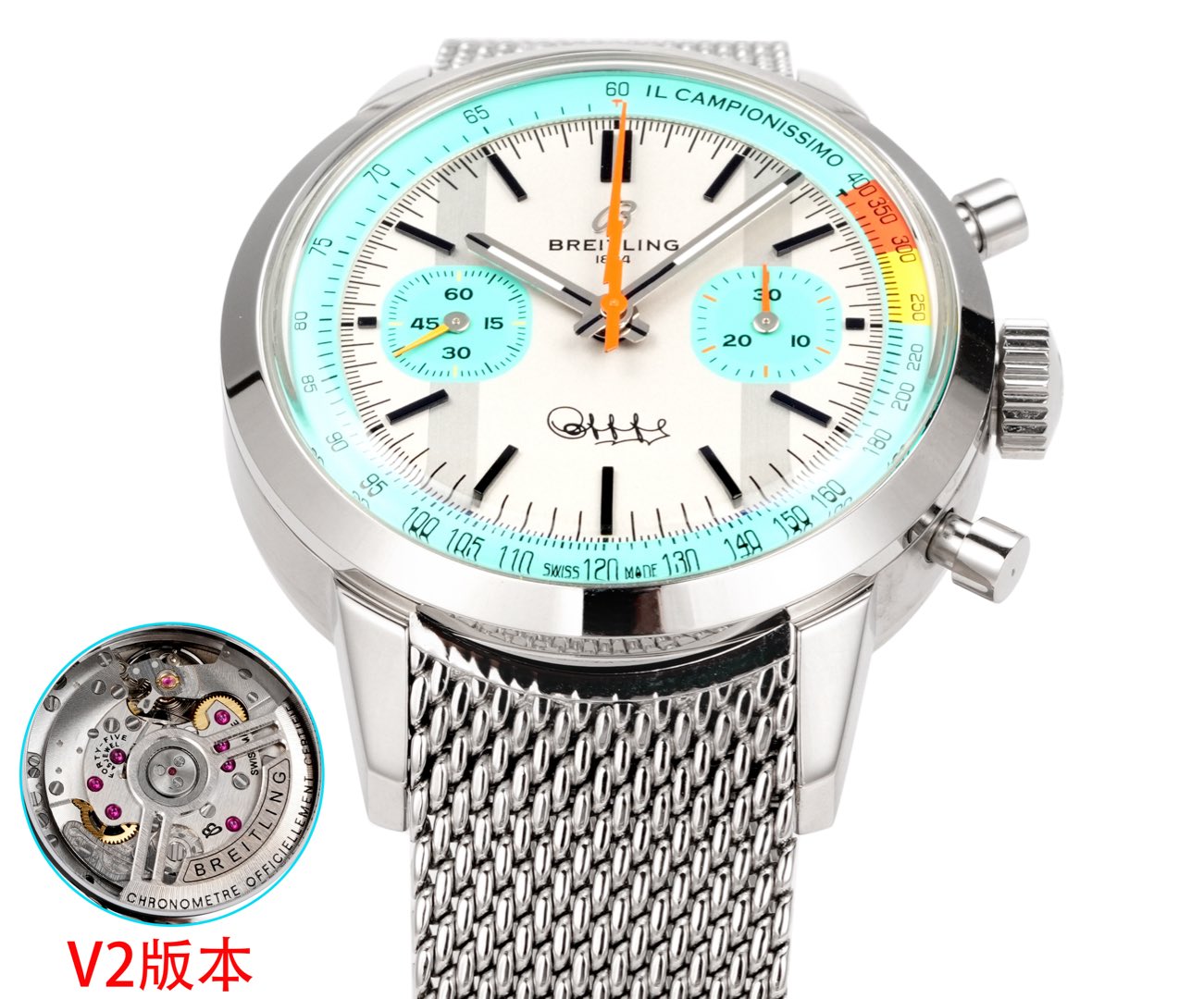 BLS新品 V2系列独家B01自动上铉机械机芯 百年灵 B01计时腕表（折叠扣）TOP TIME系列 彩色计时（Navitimer）百年灵以大胆色彩焕新演绎经典腕表。尺寸41mm，迭代款无疑是地道的独特计时腕表，带有后盖表面独特饰片，采用316精钢表圈，实现轻松握持，有效保护双面防眩蓝宝石表镜。表盘有黑色、蓝色及白色可选，均饰有大尺寸夜光指针和时标，机芯：独家B01自动上铉机械机芯做工完美，欢迎品鉴。