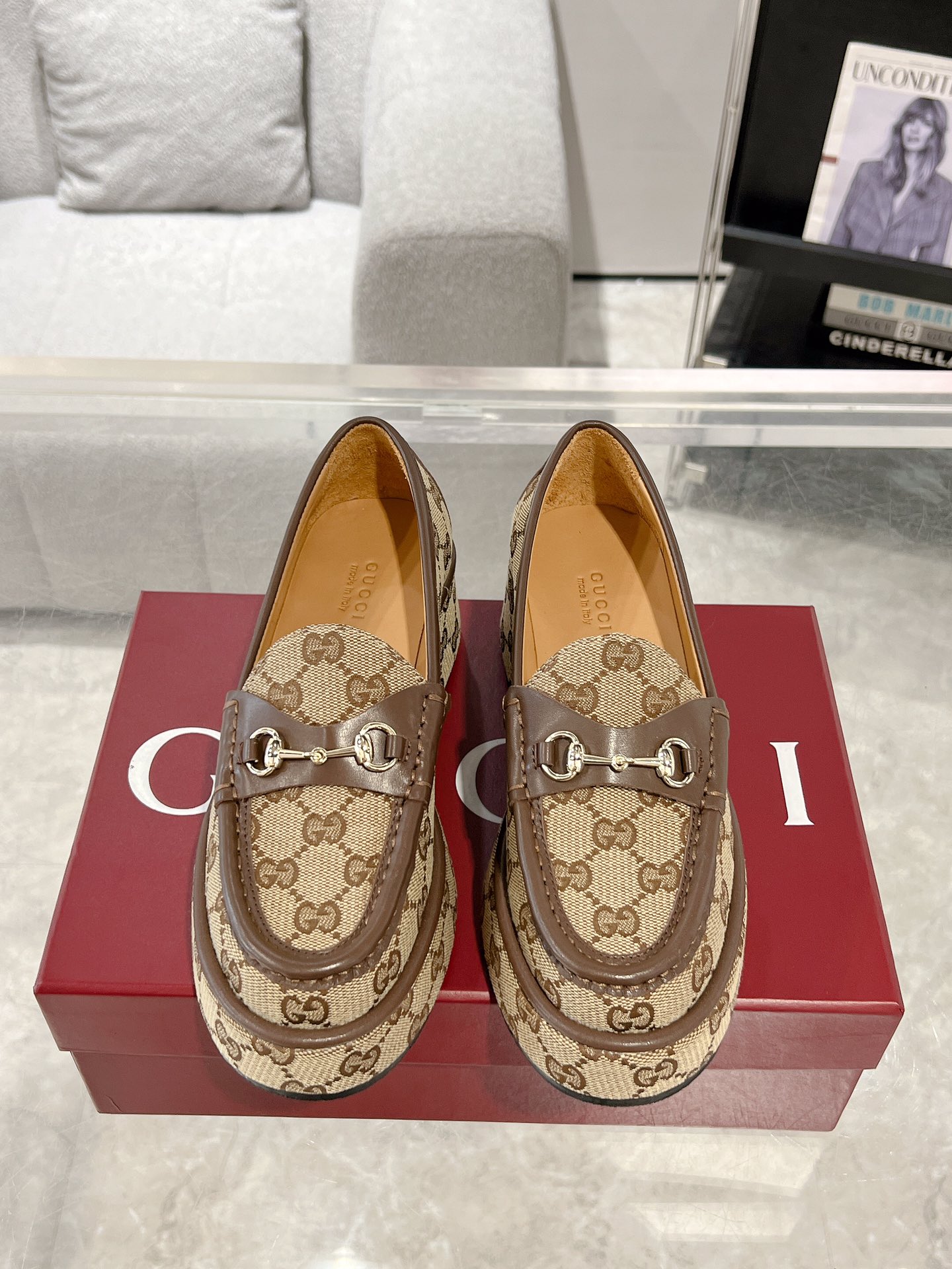 Sale Outlet Online
 Gucci Shoes Loafers Beige Gold Women Canvas Rubber Sheepskin