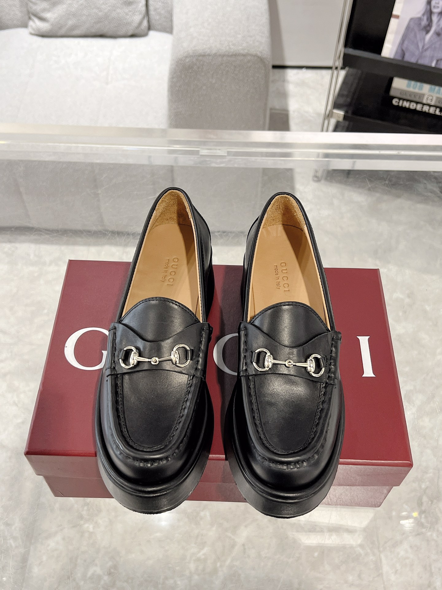 Gucci Shoes Loafers Gold Women Cowhide Rubber Sheepskin