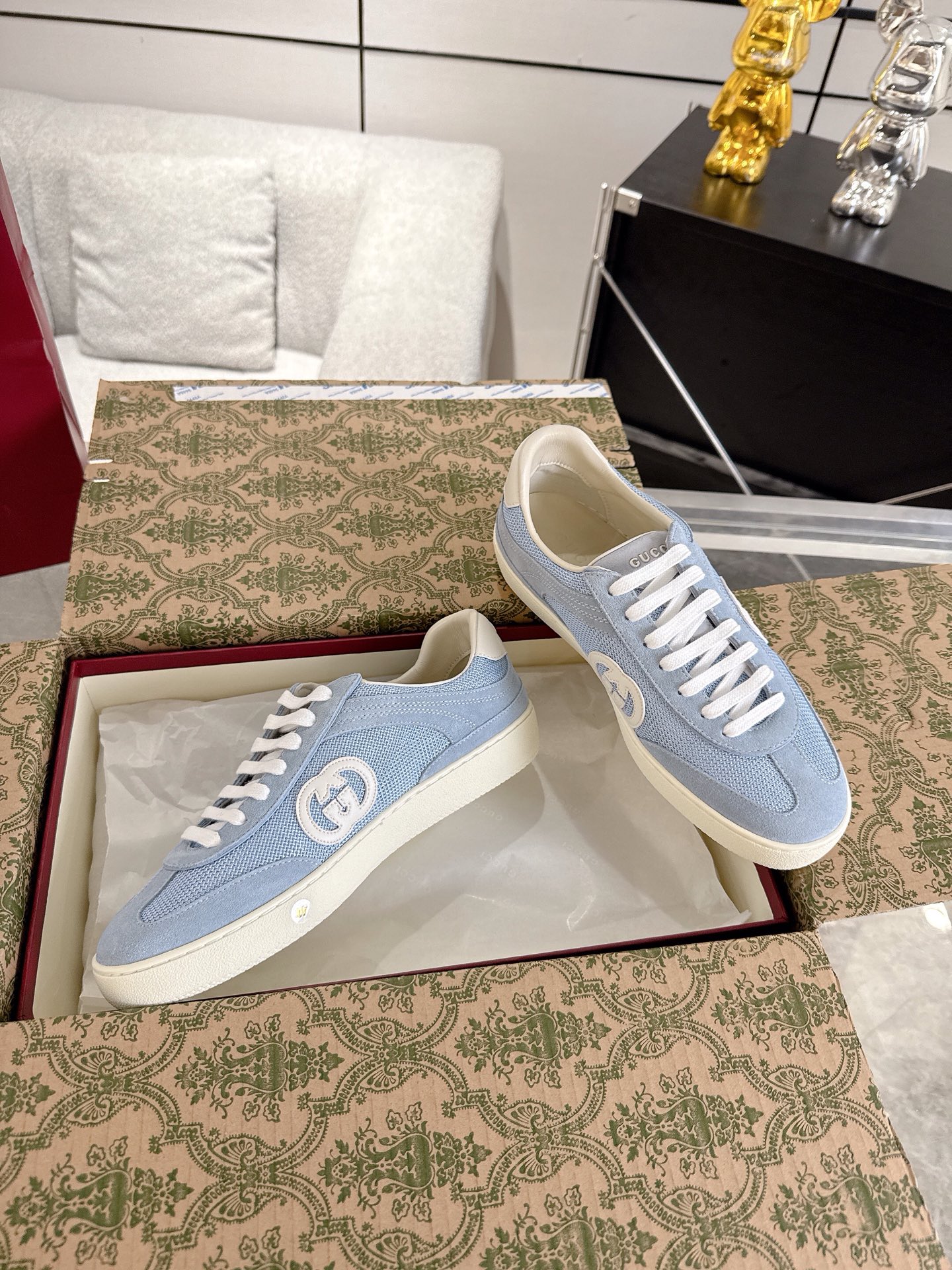Gucci Women's Blue Suede Ace Sneakers with Interlocking G - Stylish & Comfortable 6 i1747764789680 4063 0 4